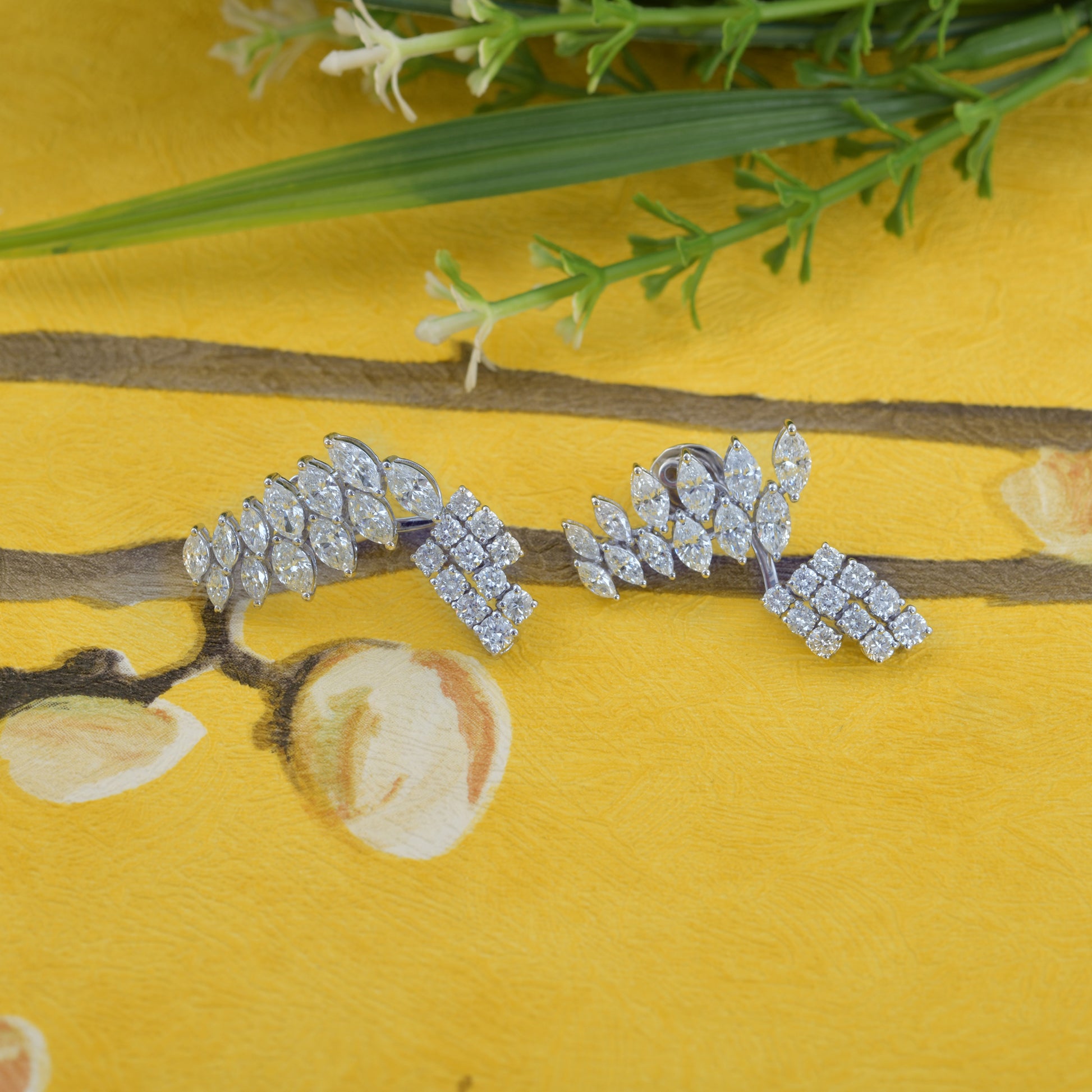 4.78Ct Mixed Cut Natural Diamond Ear Jacket Anniversary Earrings In Solid Gold