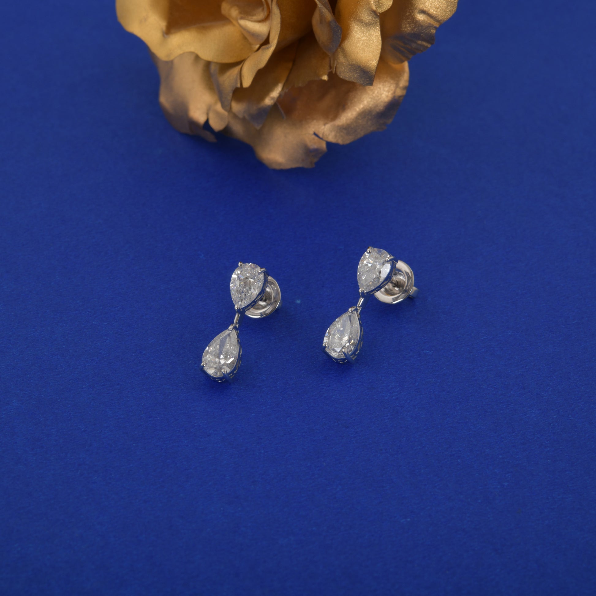 Minimalist 3Ct Pear Cut Natural Diamond Drop Earrings In Solid Gold