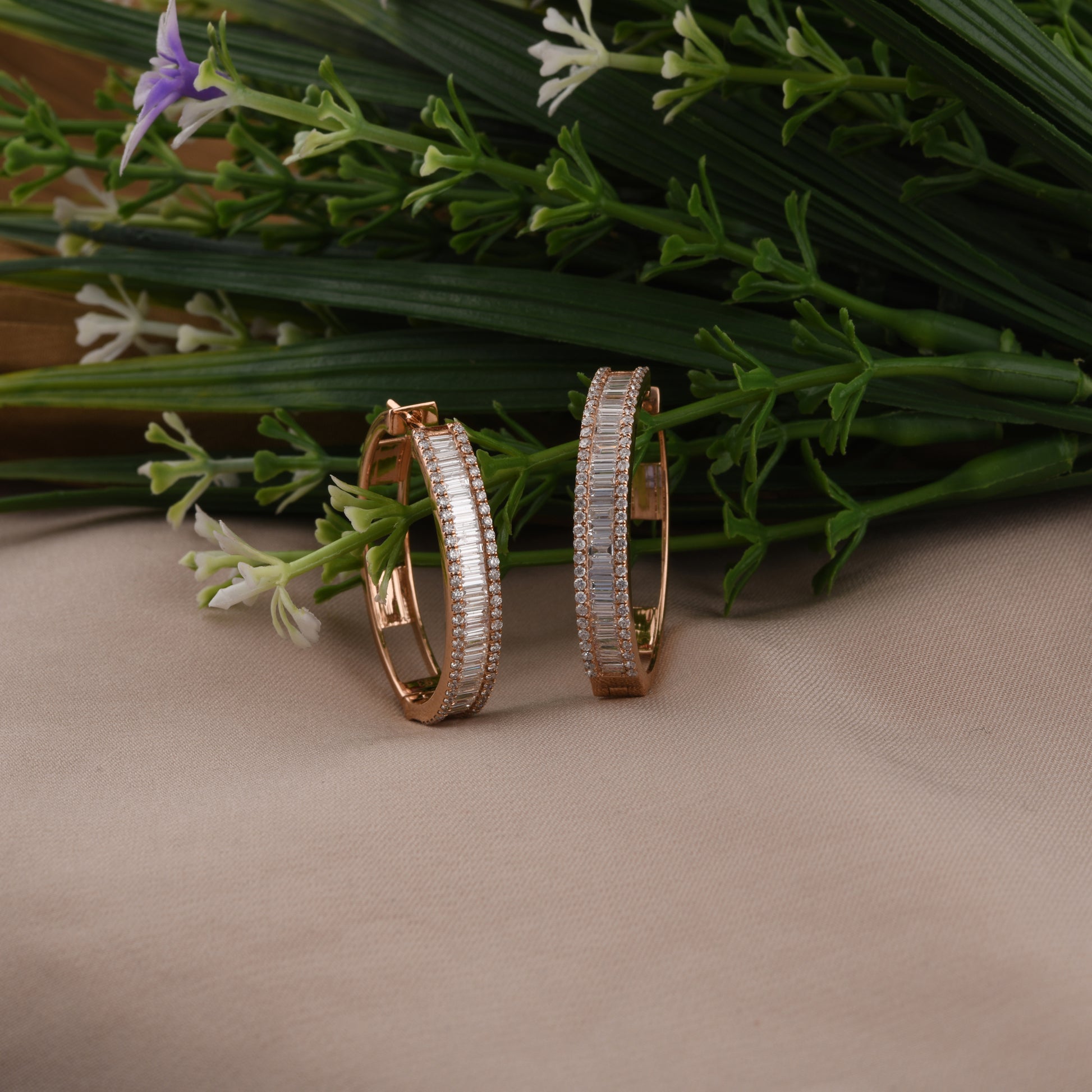 1.66Ct Baguette Natural Diamond Hoop Anniversary Earrings In Fine Gold