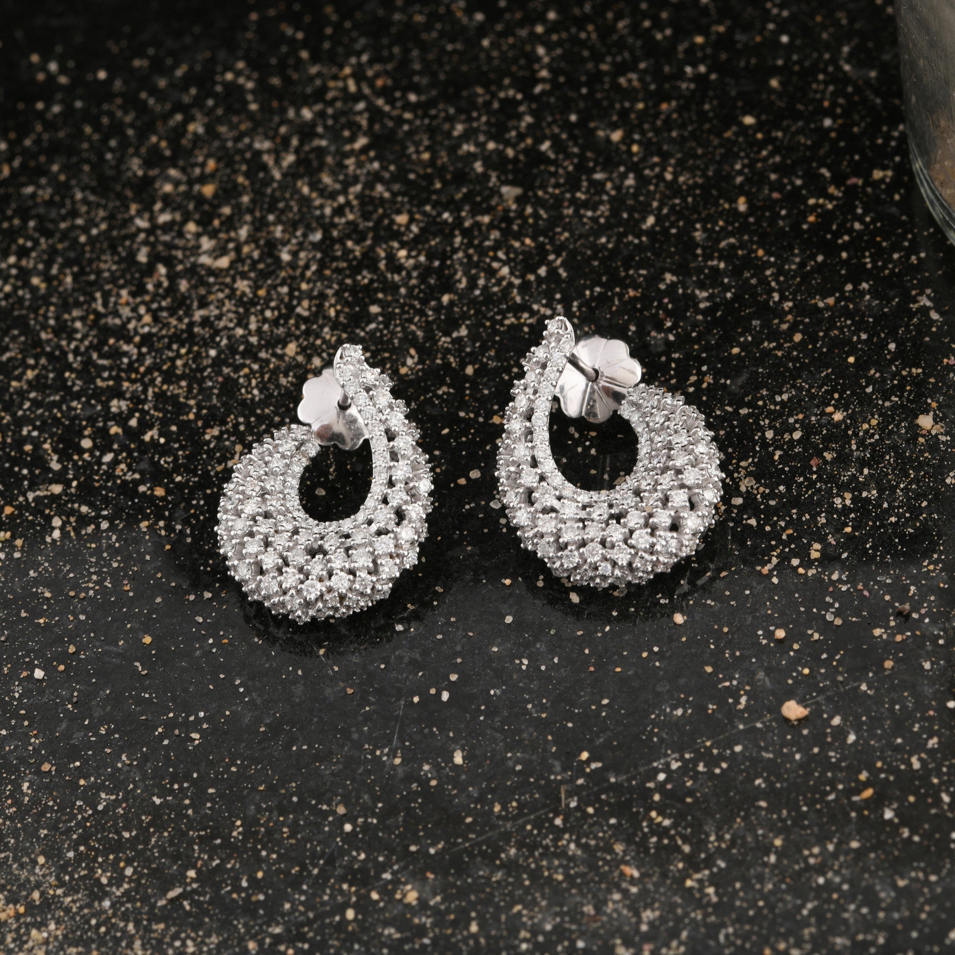 1.81 Carat Natural Diamond Gold Cluster Wedding Hoop Earrings