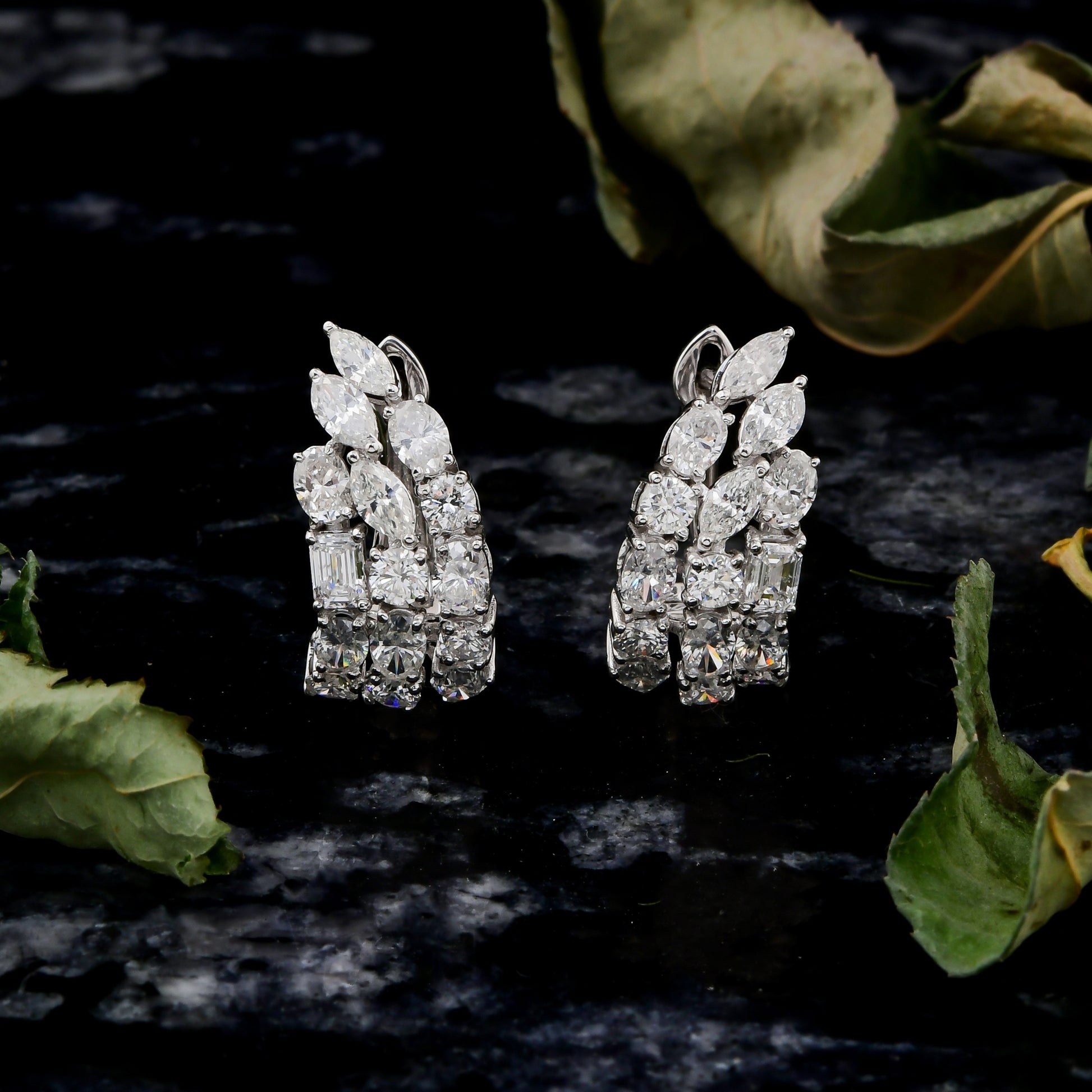 2.86Ct SI/HI Multi Shape Diamond Huggie Earrings Solid Gold Jewelry