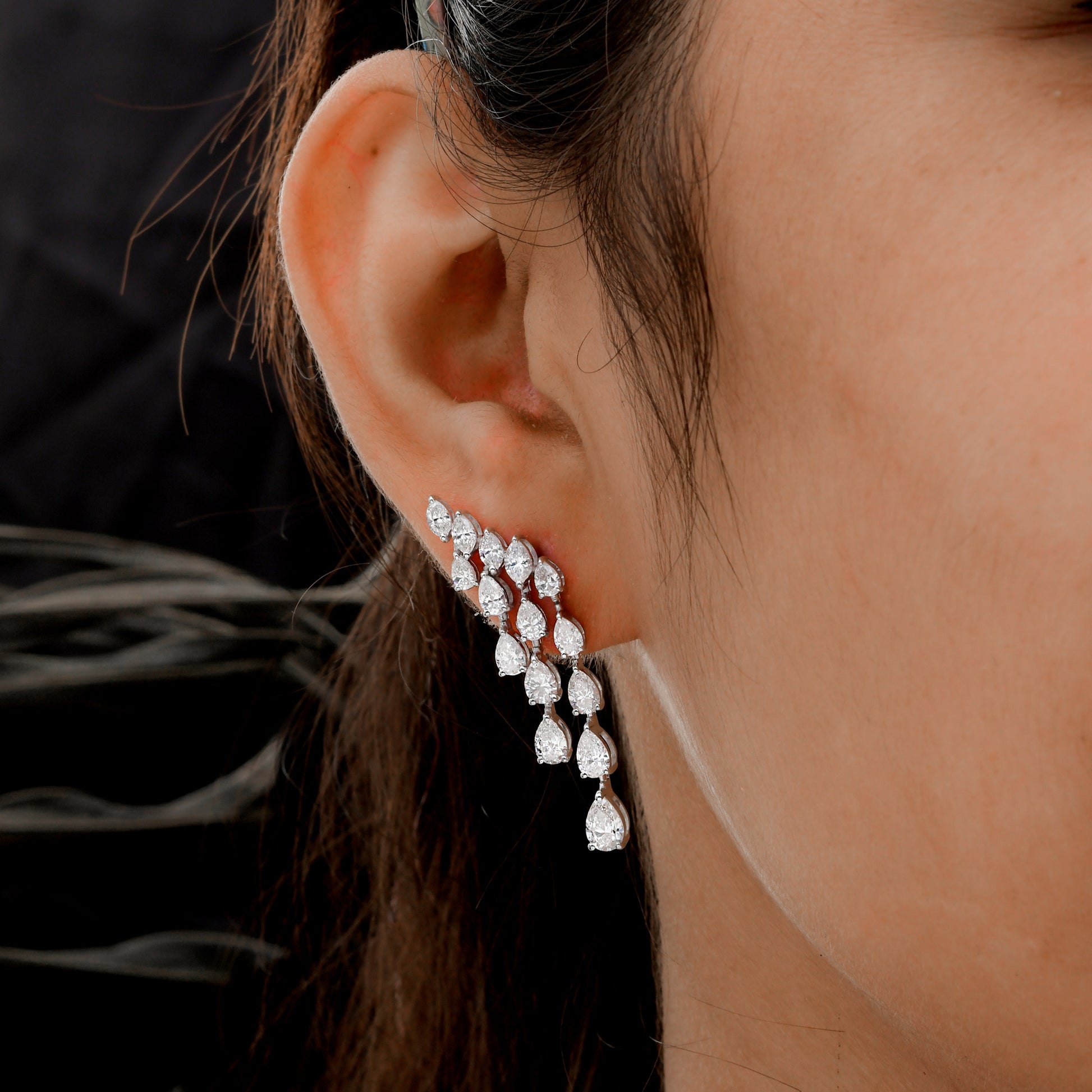 Natural Pear Marquise Cut Diamond 4.72 Carat Dangle Drop Gold Earrings