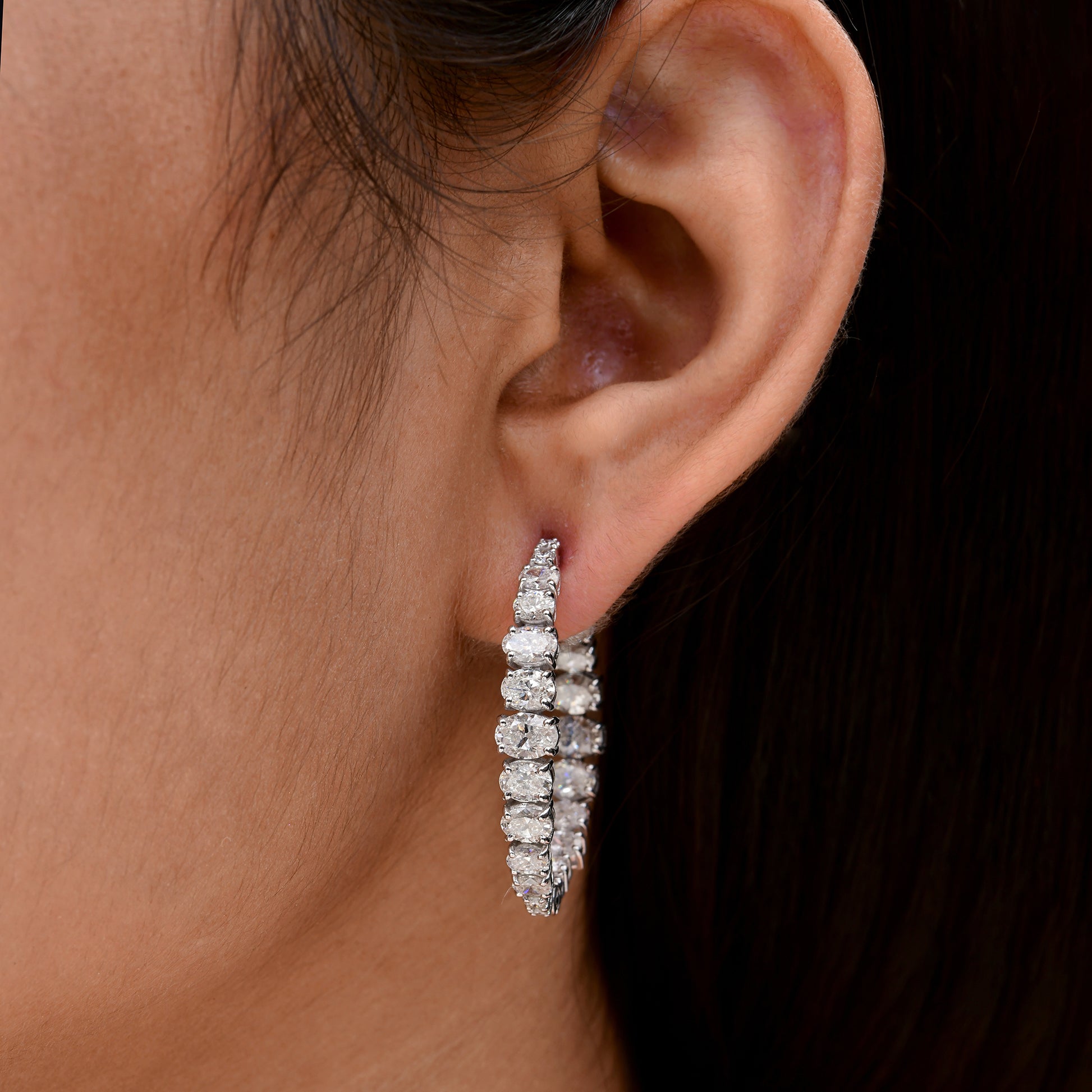 Certified Fine Gold 7.43 Carat Real Oval Cut Diamond Hoop Earrings