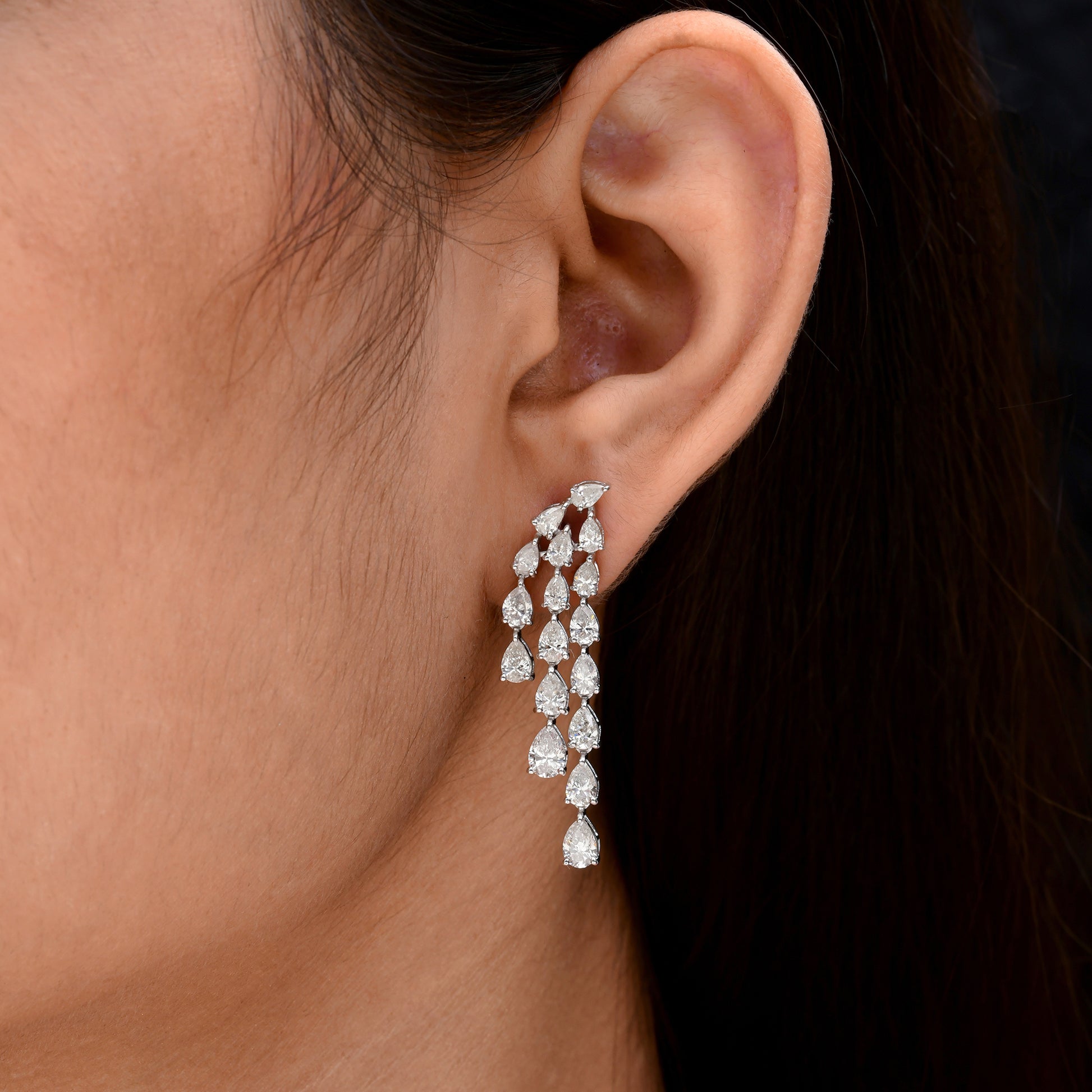 Pure Gold 4.82 Carat Real SI/HI Pear Diamond Dangle Drop Earrings