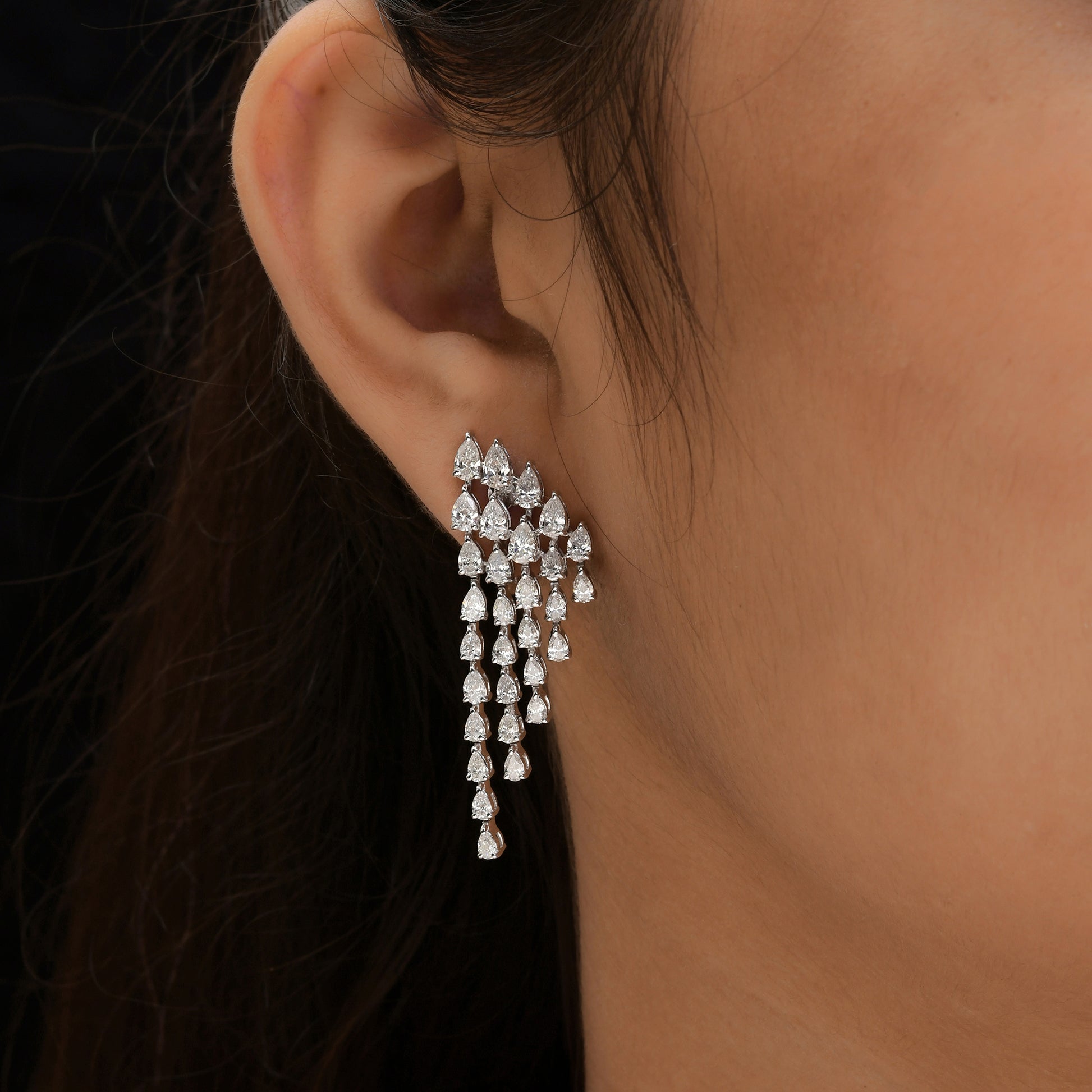5.25 Ct Real SI/H Pear Diamond Chandelier Wing Style Earrings