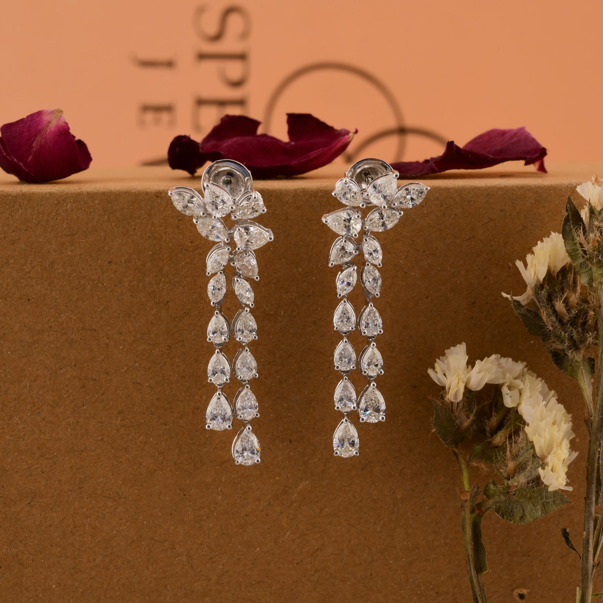 Delicate 5.20Ct Natural Pear Cut Diamond Dangle Fine Gold Earrings