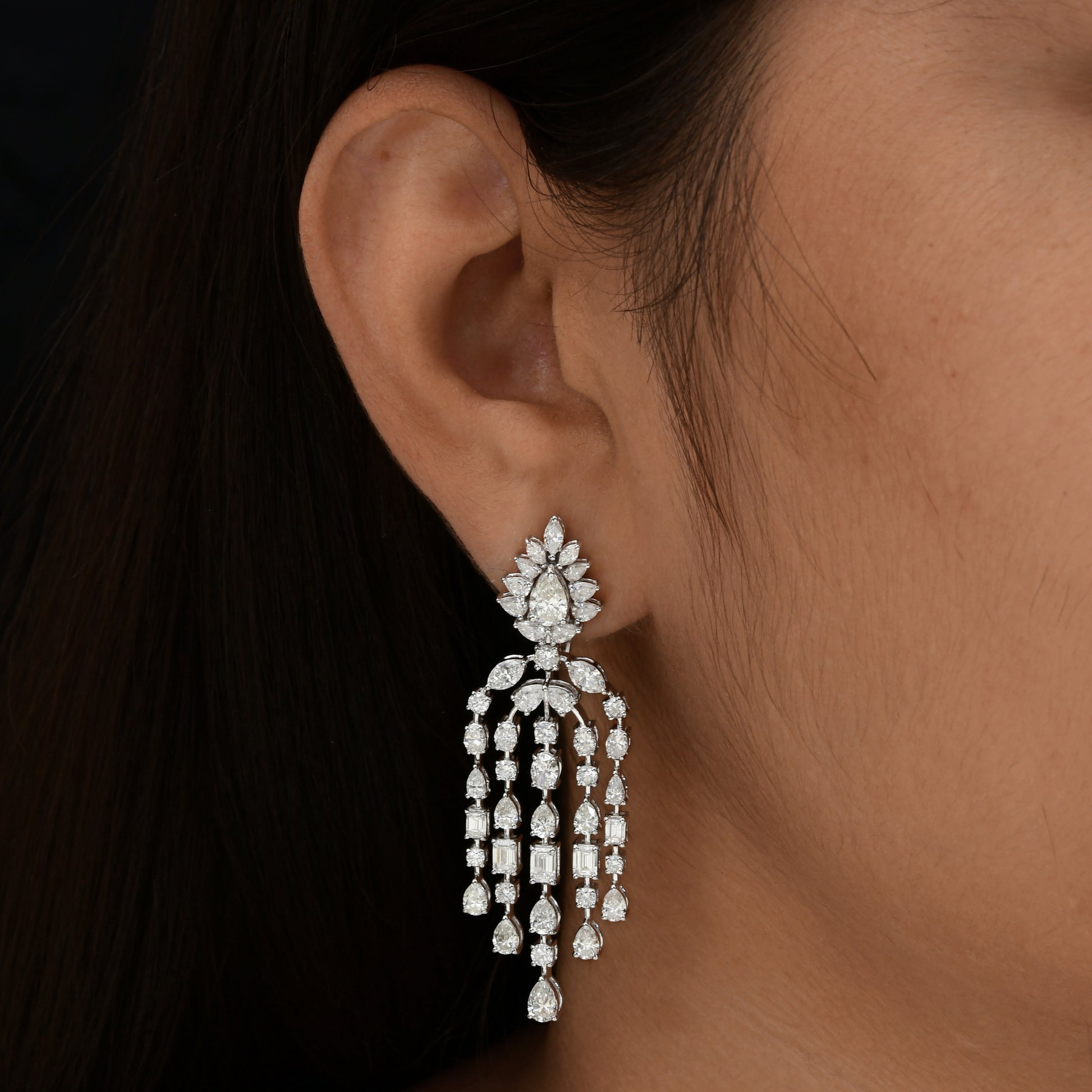 10.00 Ct Waterfall Diamond Chandelier Earrings in Gold Bridal Jewelry Gift