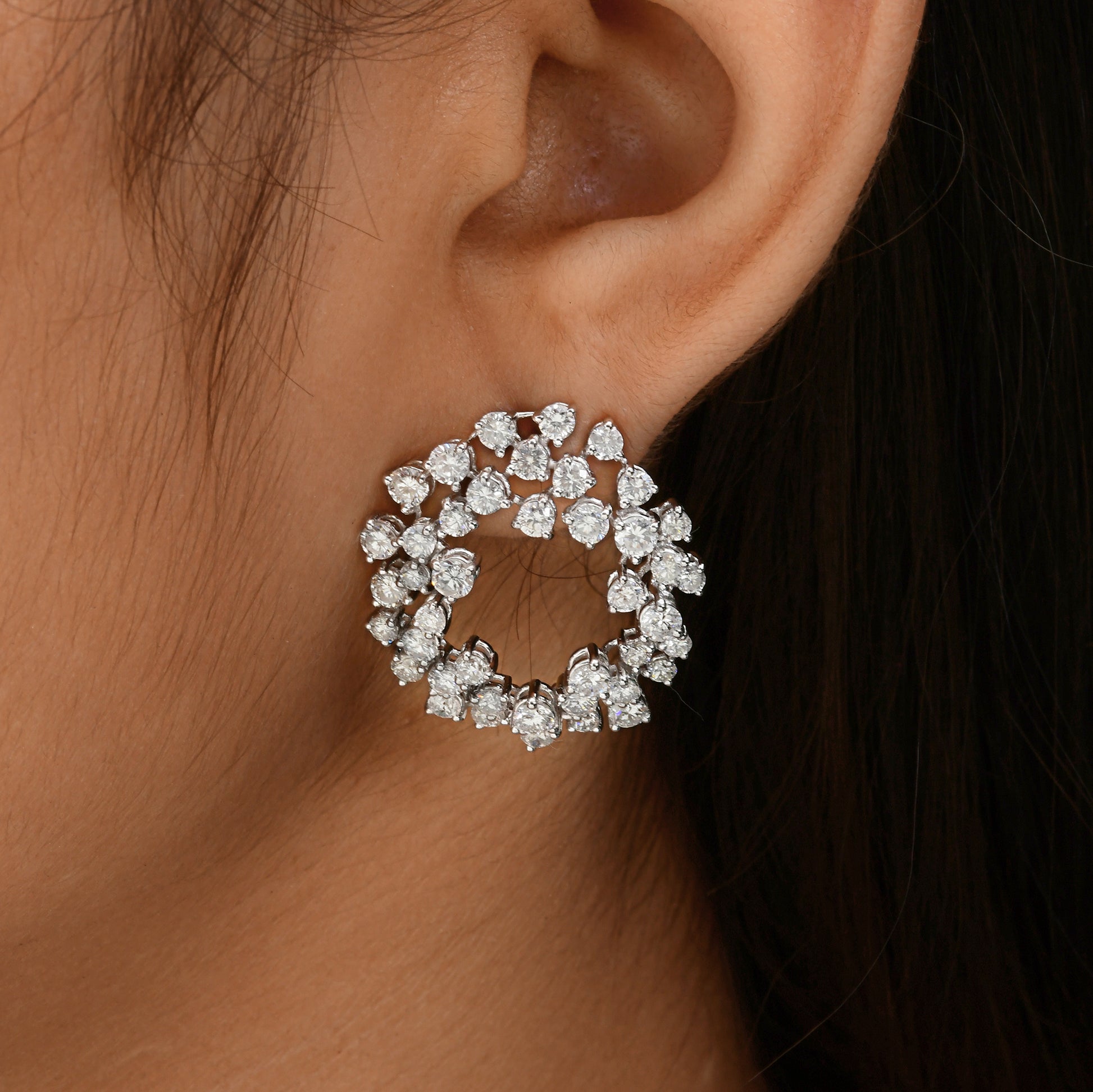 Genuine 6.95 Carat HI/SI Natural Round Diamond Earrings in Gold Fine Jewelry