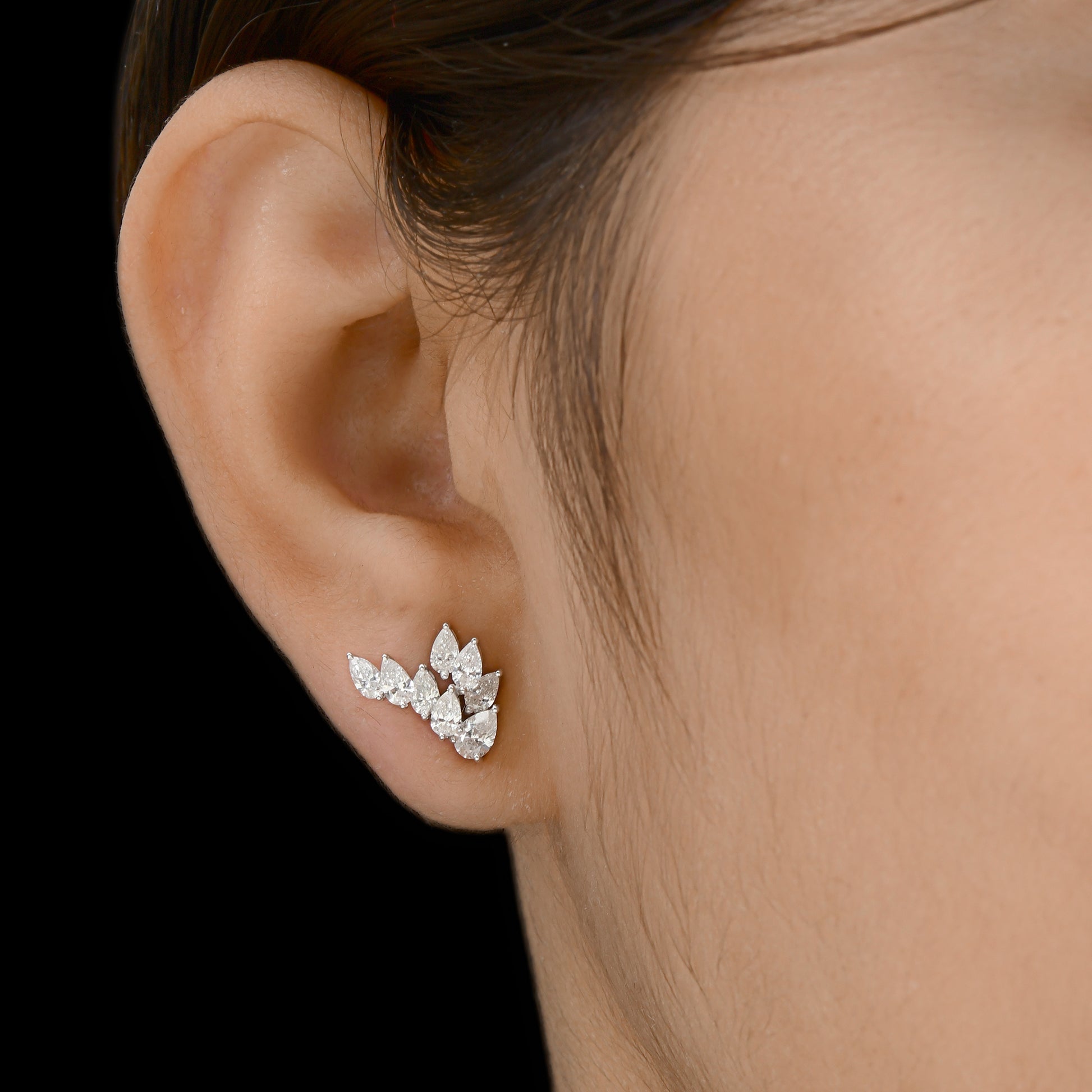 1.60 Carat Natural Pear Shaped Diamond Cluster Stud Earrings