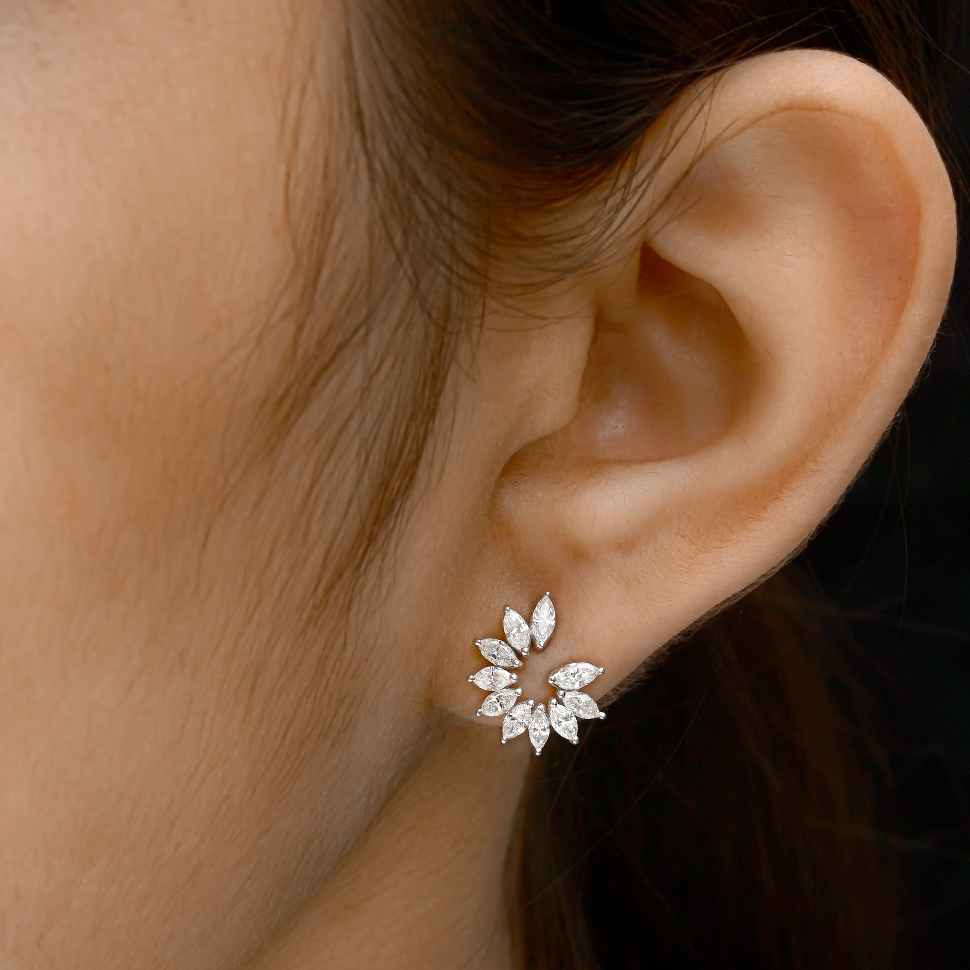 Fine Gold Marquise Cut 1.21 Carat Natural HI/SI Diamond Party Stud Earrings