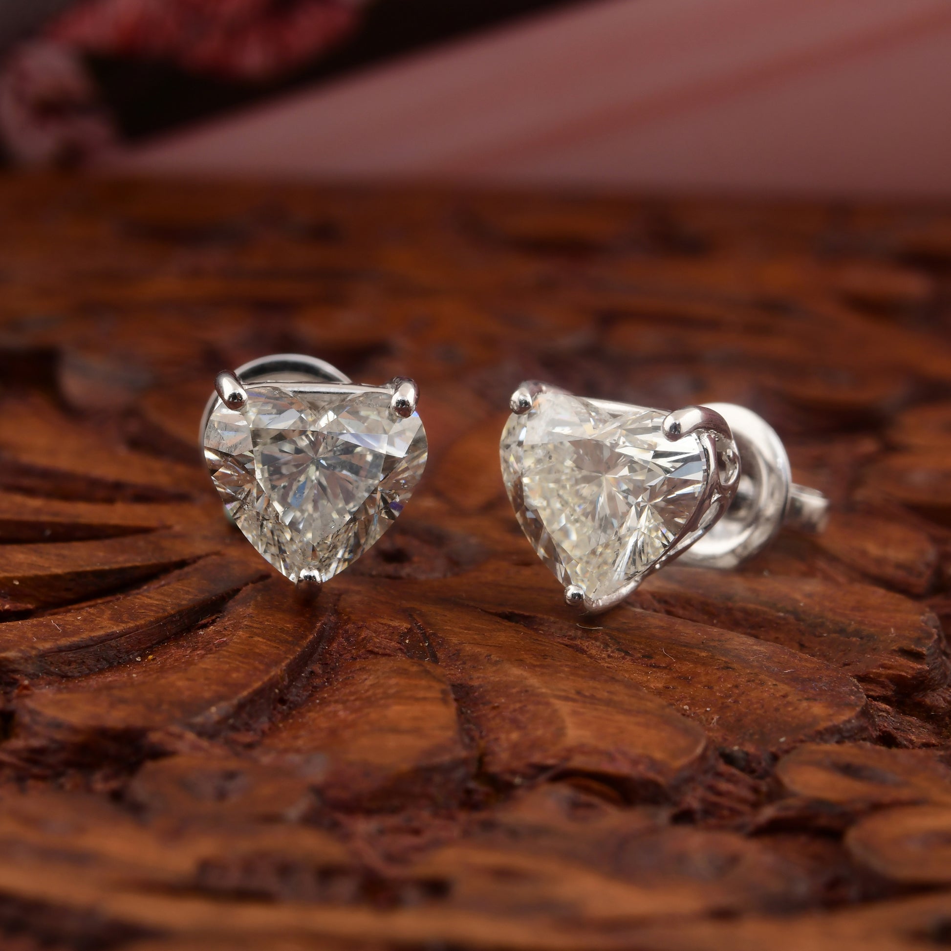 Solitaire Heart Shaped 4.18 Carat Natural Diamond Stud Earrings
