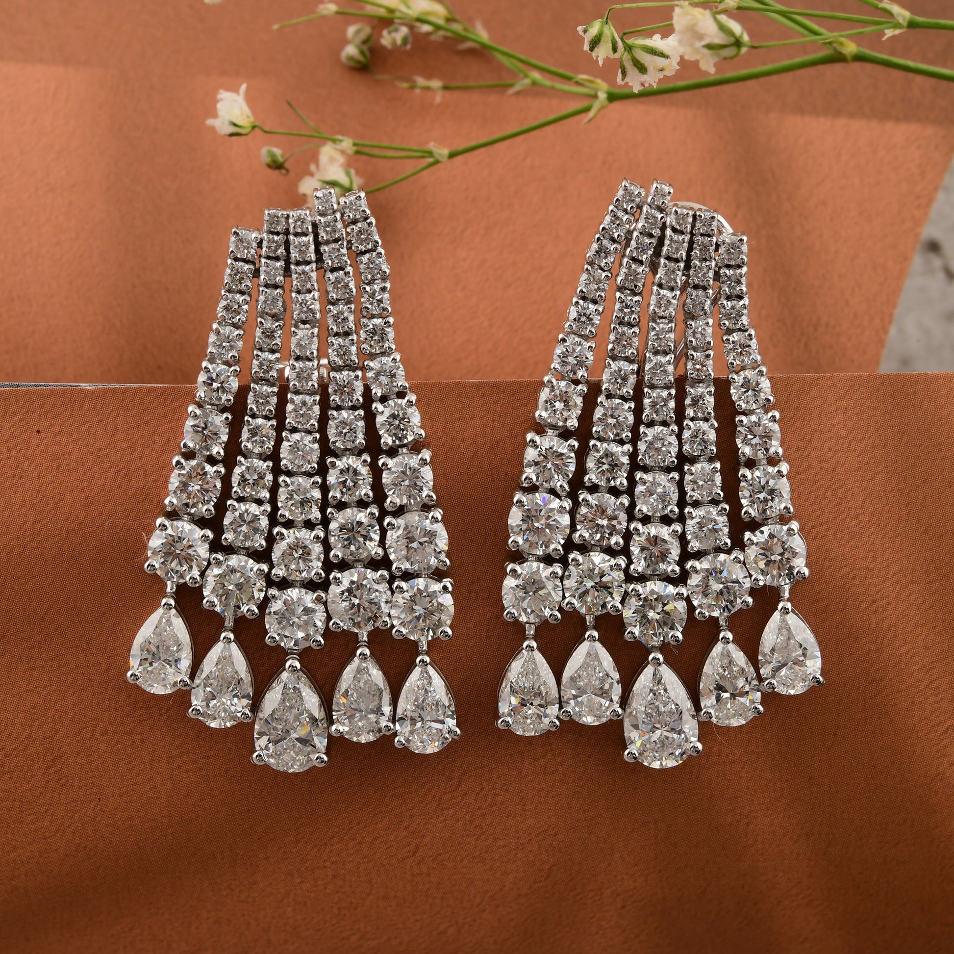 12.58 Carat Natural Round Pear Cut Diamond Drop Fine Gold Earrings