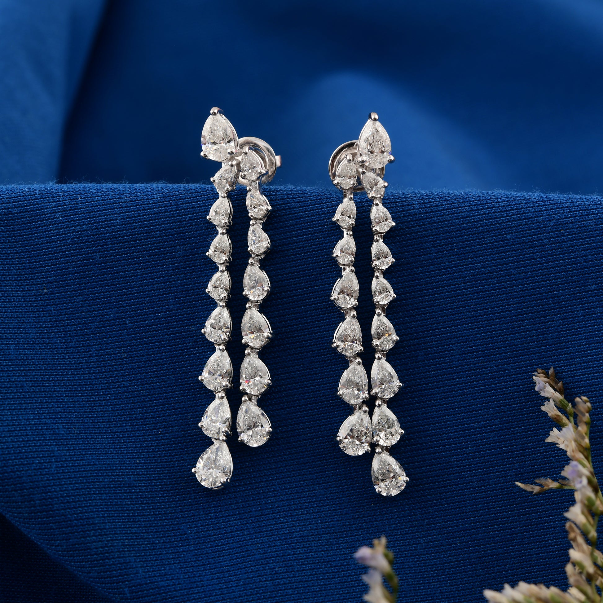 6.28 Carat Long Diamond Earrings Pear Dangle Luxury Bridal Statement Earrings