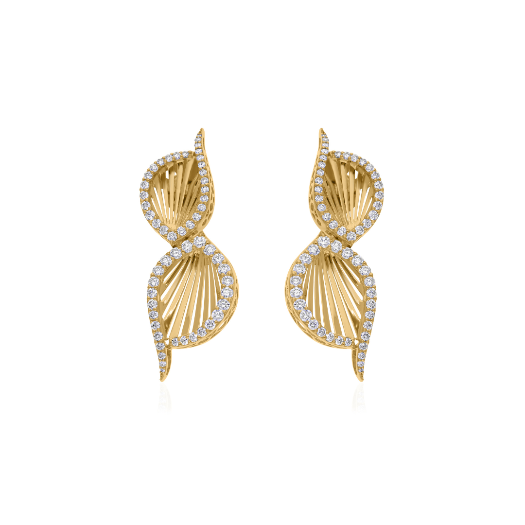 Fine Gold Natural Round Pave Diamond Certified Dangle Earrings