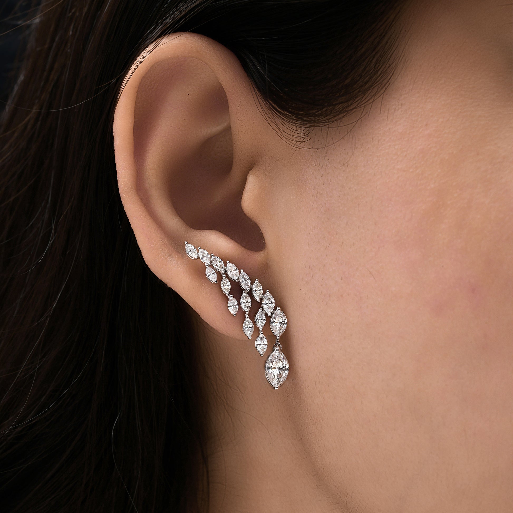 Marquise Cut Natural Diamond Dangle Earrings with Push Back