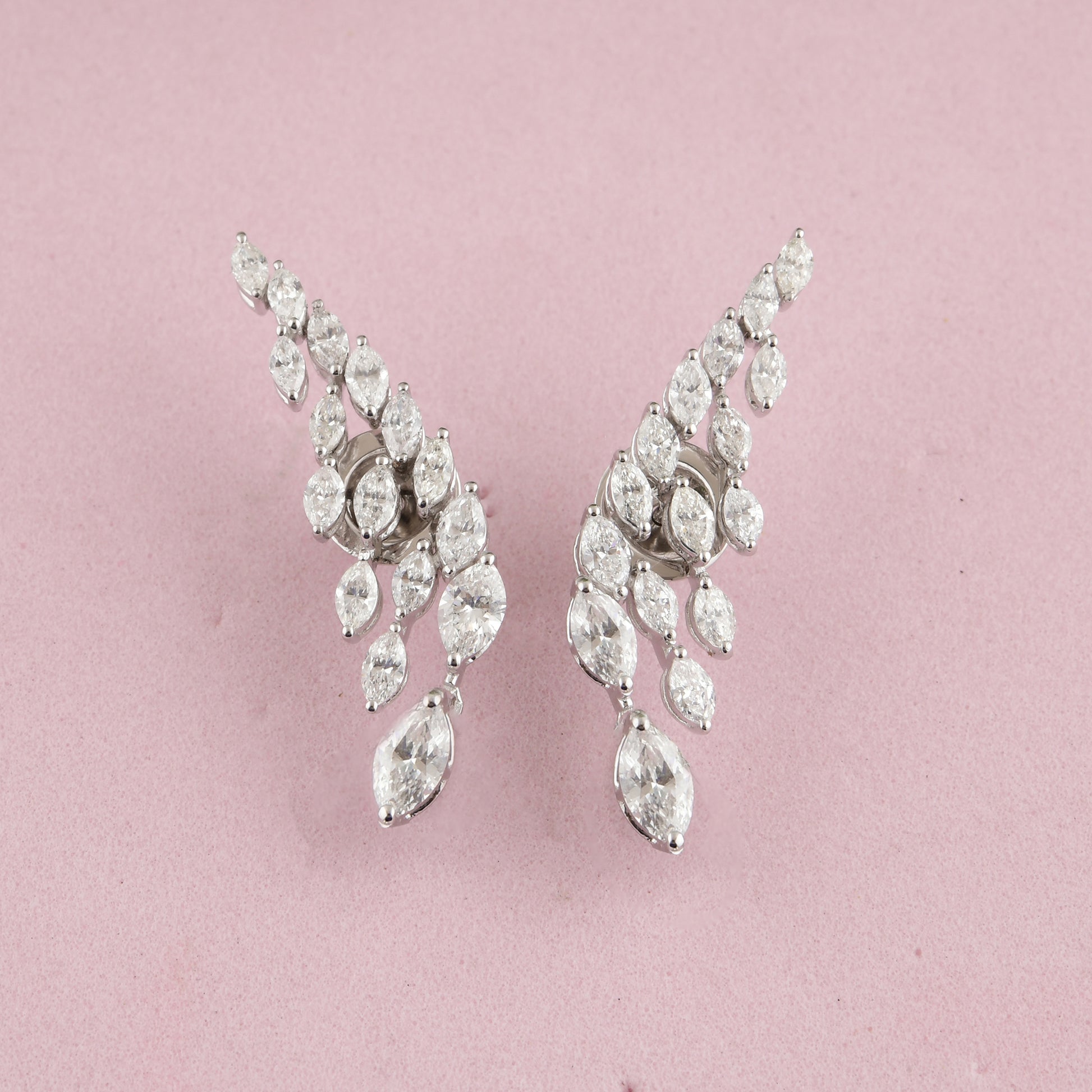 Marquise Cut Natural Diamond Dangle Earrings with Push Back