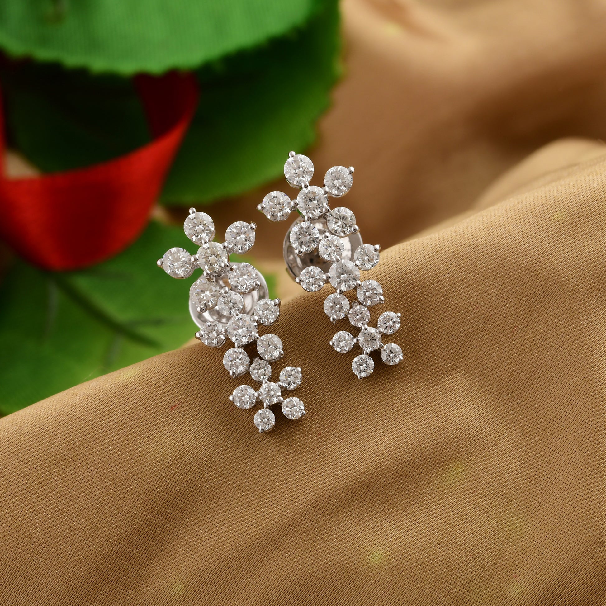 Handcrafted Round Cut Natural Diamond Cluster Flower Earrings