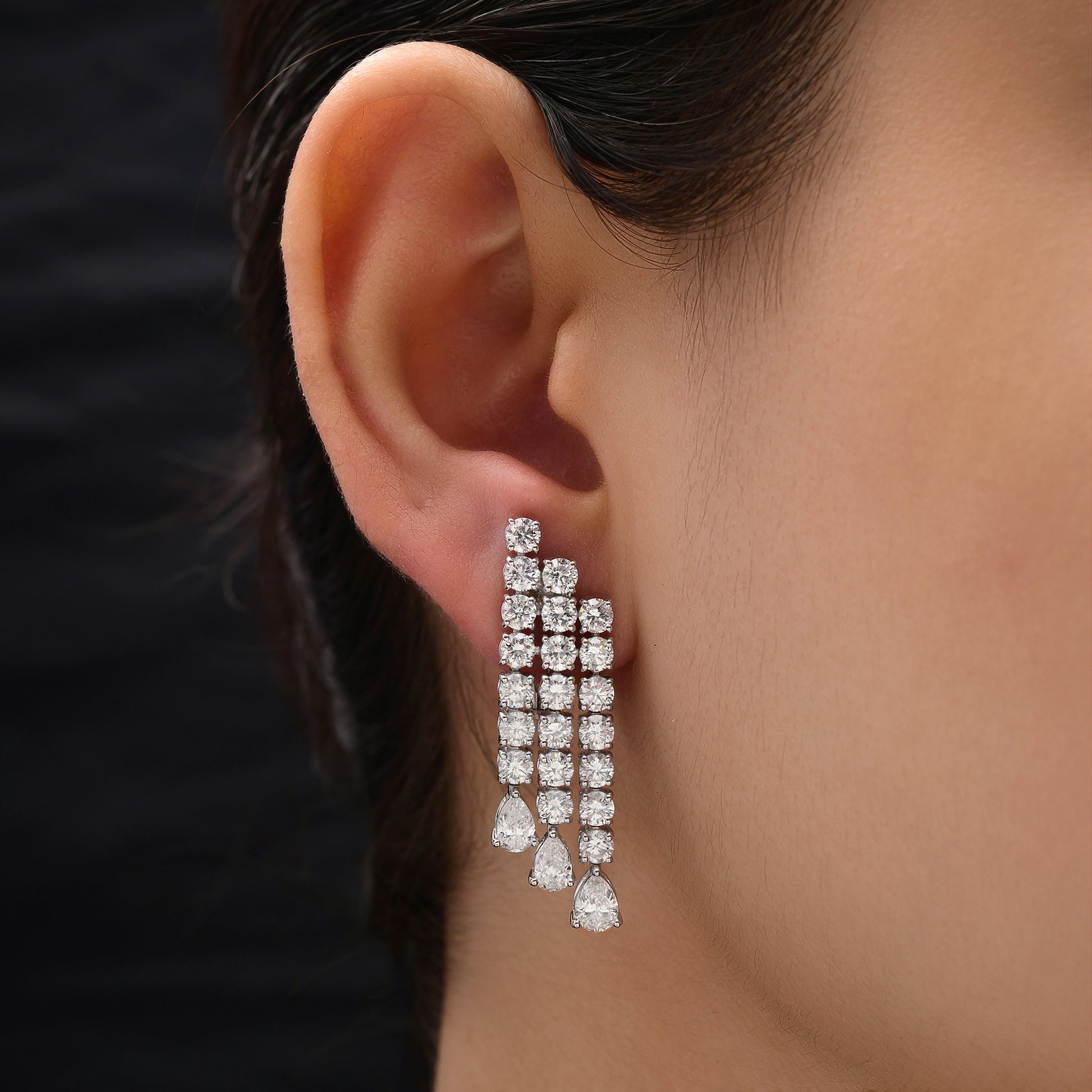 Pear and Round Cut SI Clarity HI Color Drizzling Diamond Gold Drop Earrings