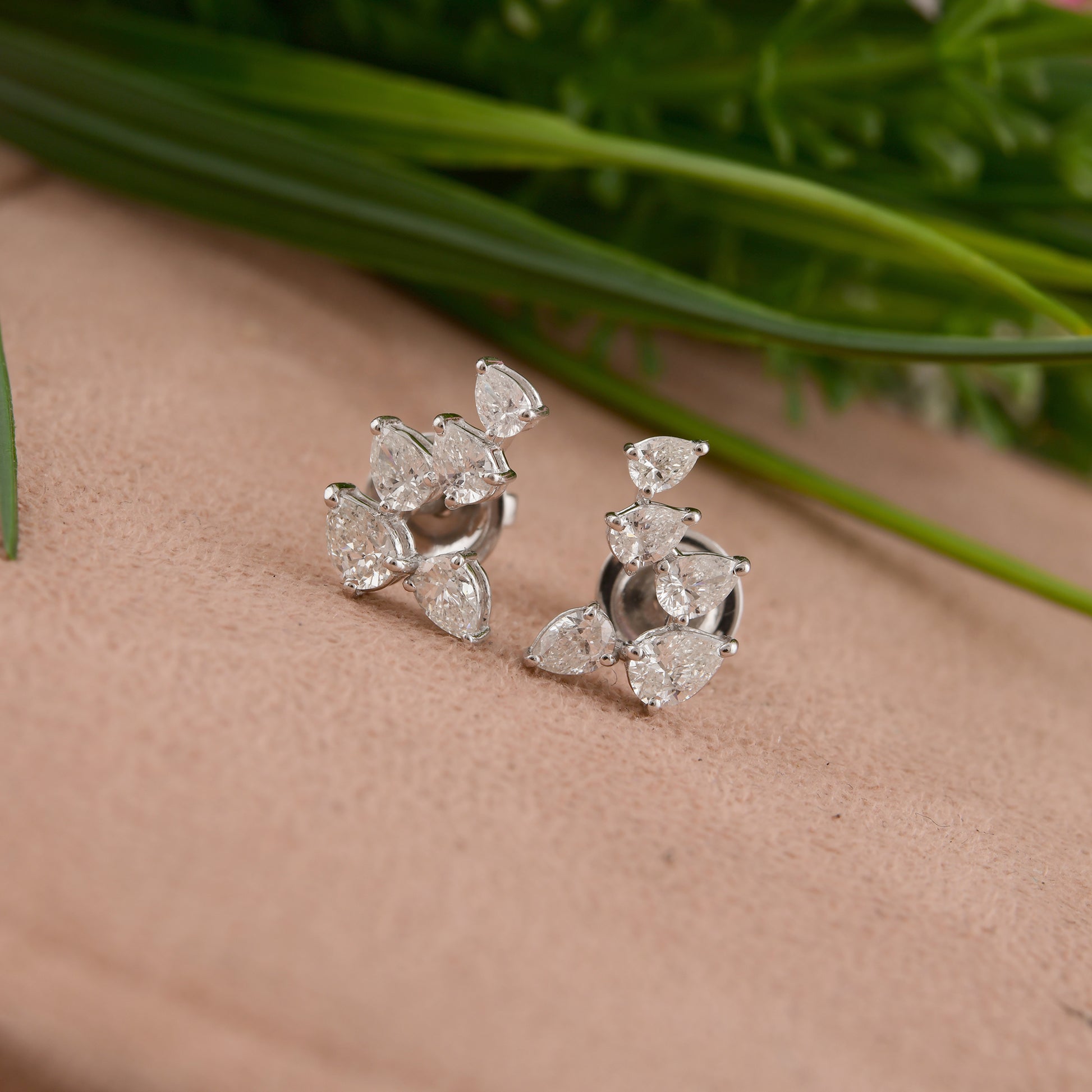 Dainty Diamond Pear Cut Prong Setting Stud Earrings