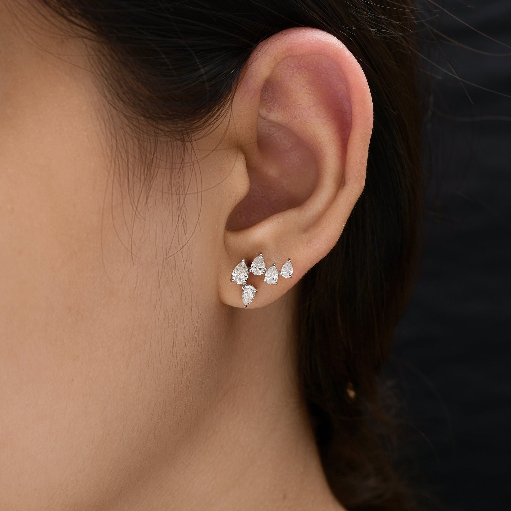 Dainty Diamond Pear Cut Prong Setting Stud Earrings