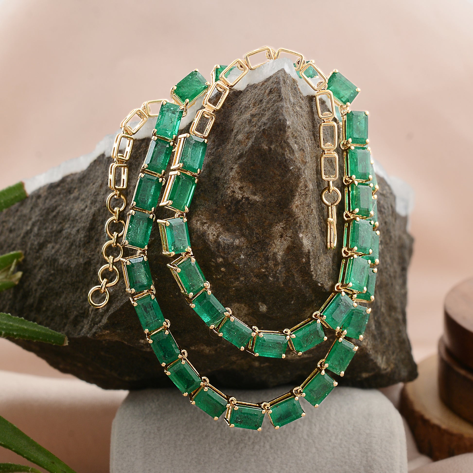 Minimalist 22.90 Carat Emerald Gemstone Statement Gold Necklace