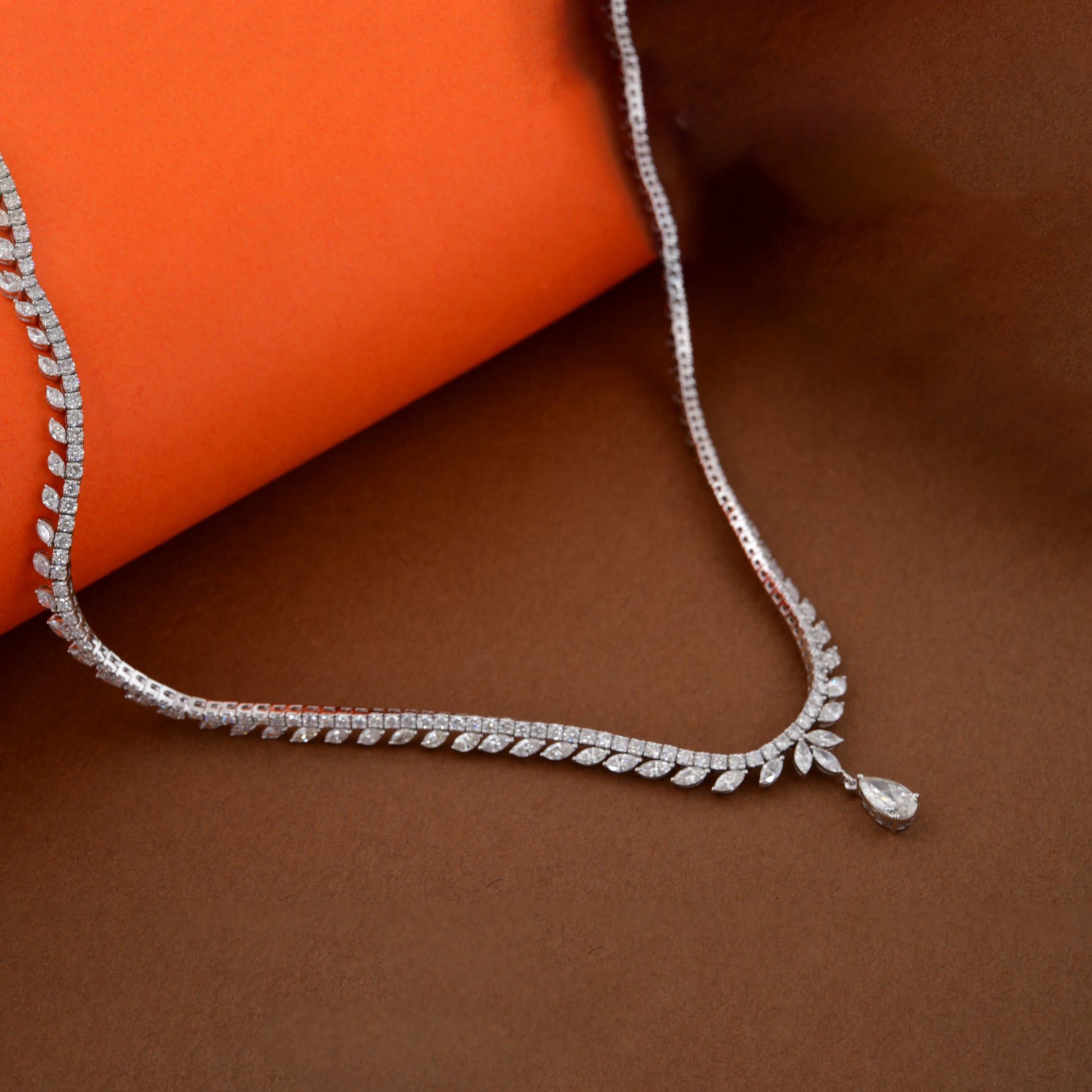 11.92 Ct HI/SI Natural Teardrop Diamond Dangle Tennis Necklace