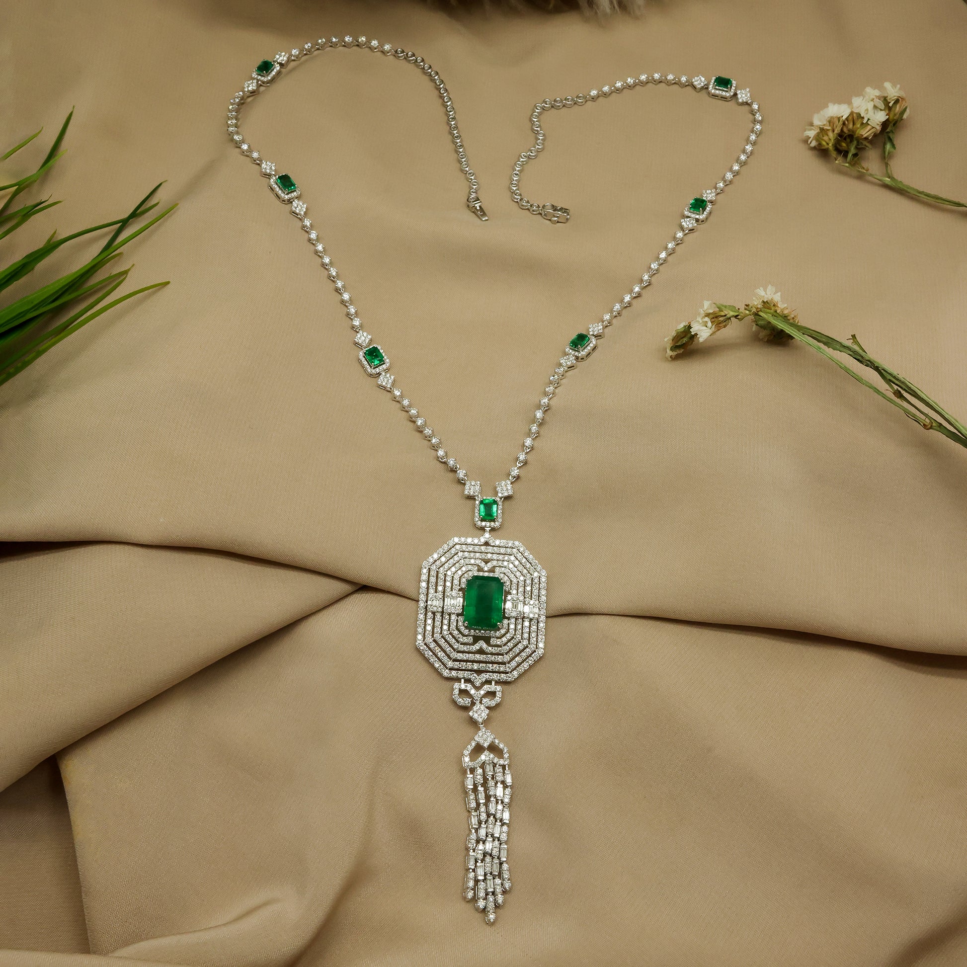 19.08 Tcw Zambian Emerald SI/H Diamond Drop Pendant Necklace