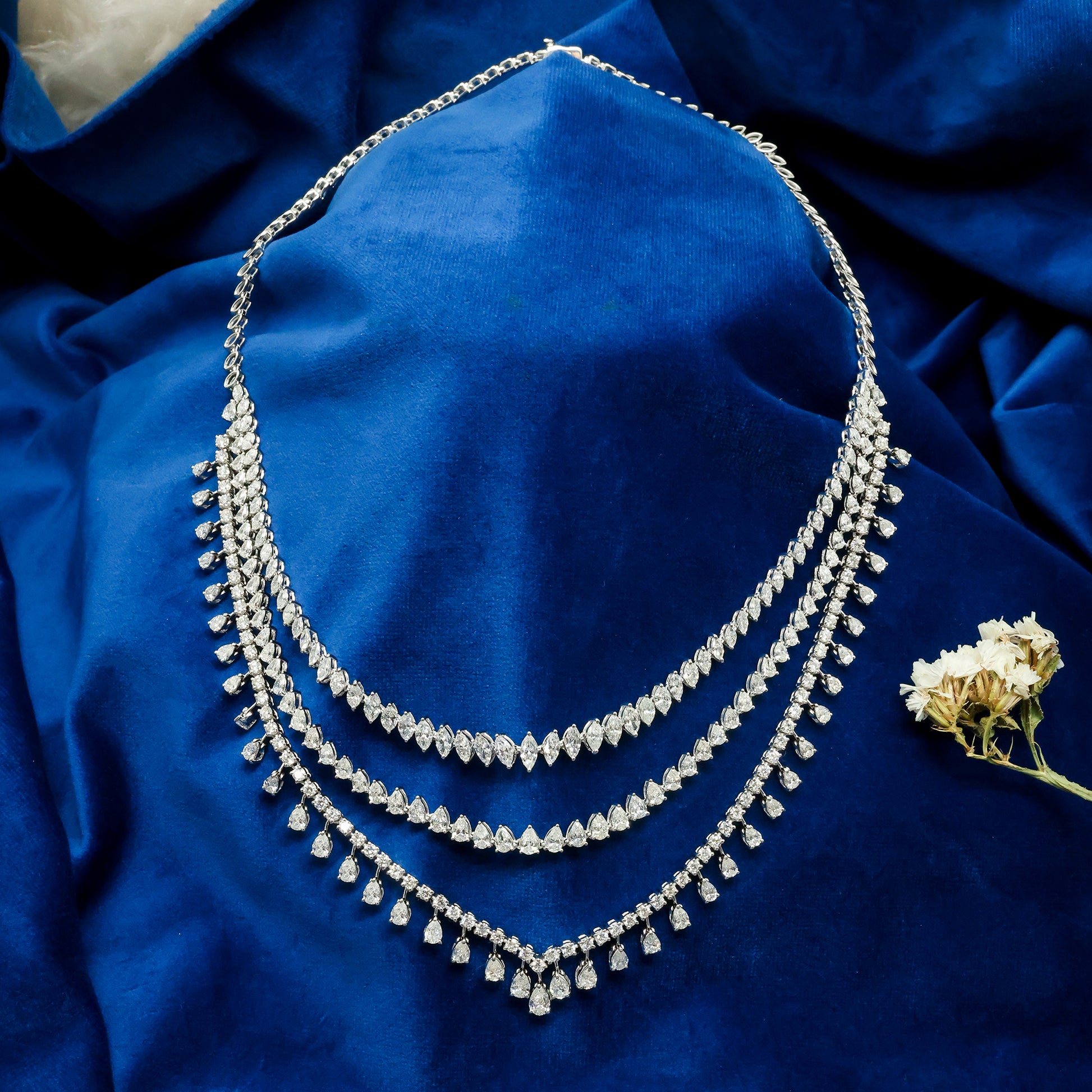 Fine Gold 17.55 Carat Multi Cut Natural Diamond Layered Wedding Necklace