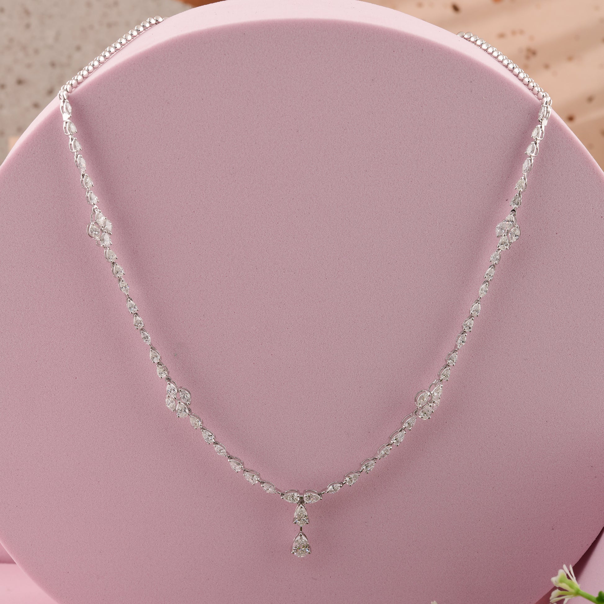 Fine Gold Luxury Bridal Pear & Marquise Diamond Drop Necklace