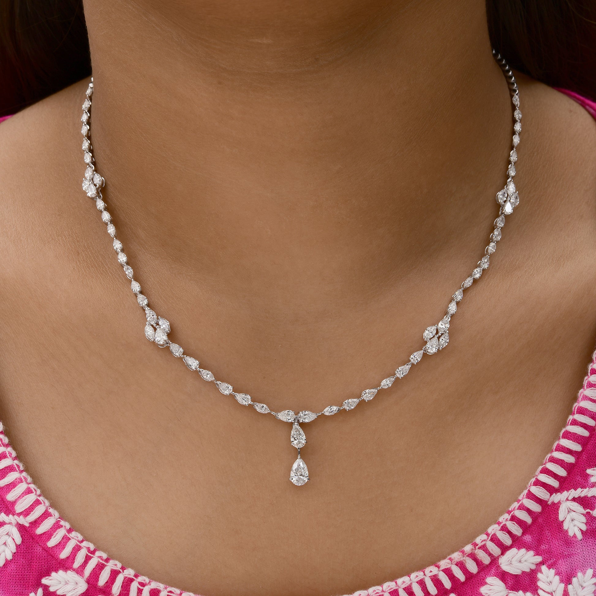 Fine Gold Luxury Bridal Pear & Marquise Diamond Drop Necklace