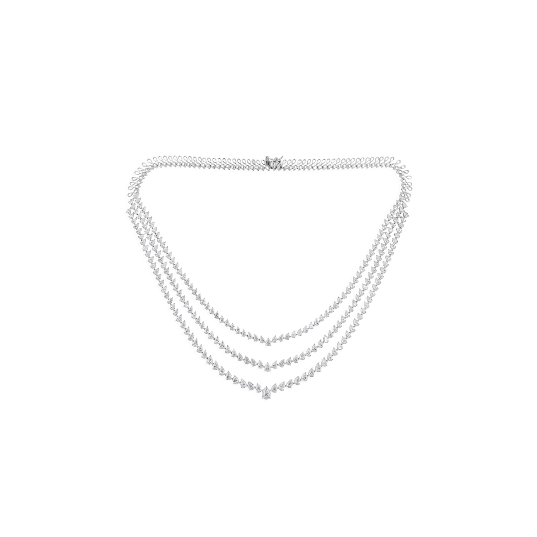 Handcrafted Triple Layer Natural Diamond Fine Gold Necklace