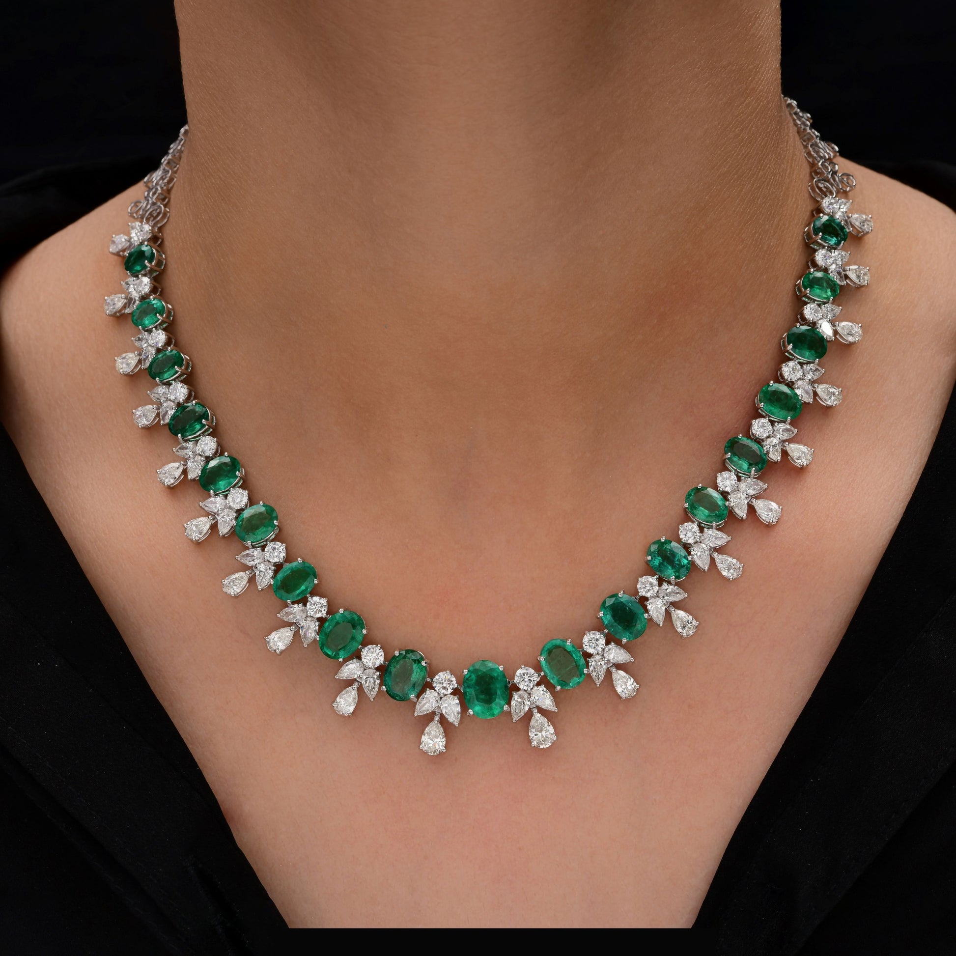 37.73 Tcw Fine Gold Statement Emerald Diamond Necklace Anniversary or Bridal Gift