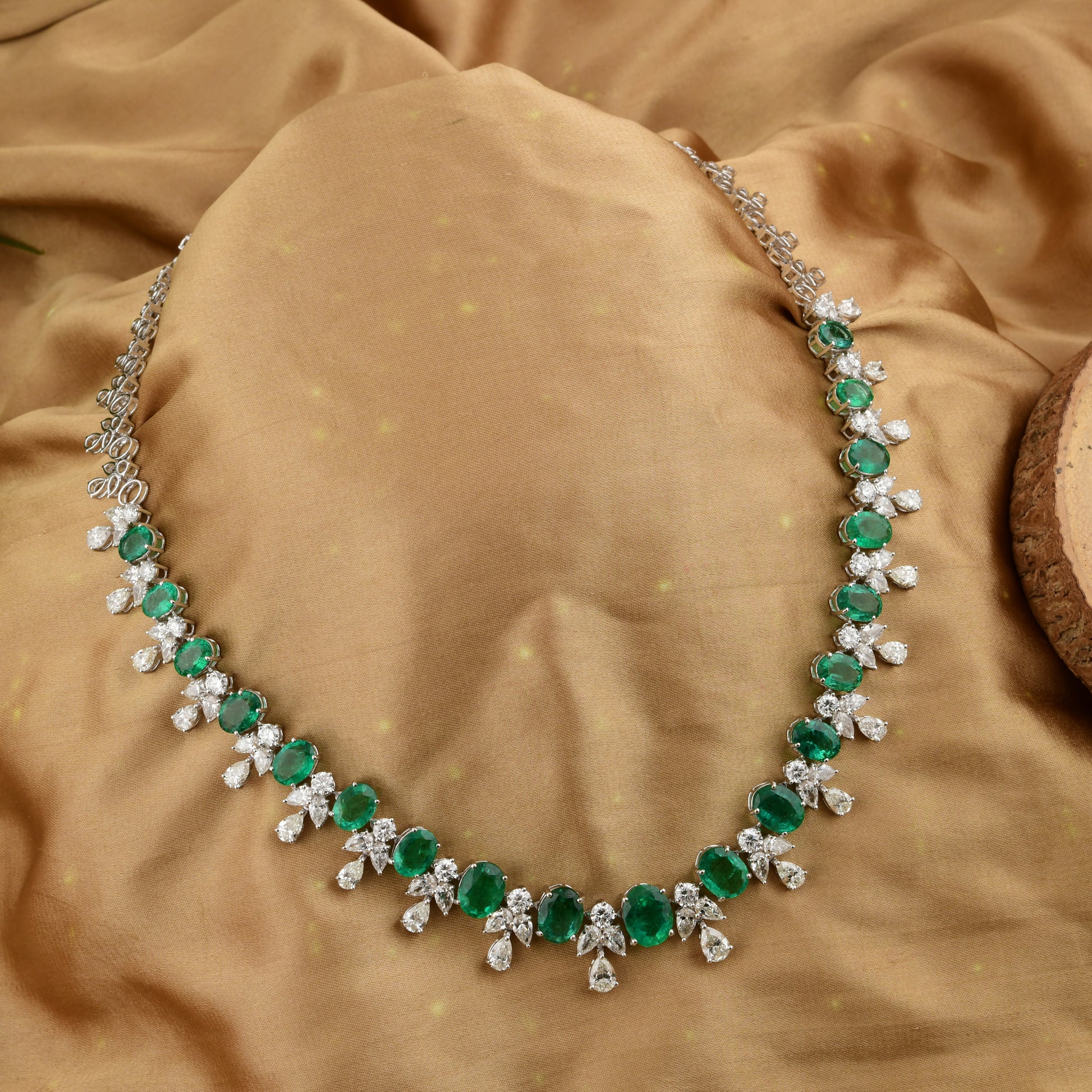 37.73 Tcw Fine Gold Statement Emerald Diamond Necklace Anniversary or Bridal Gift