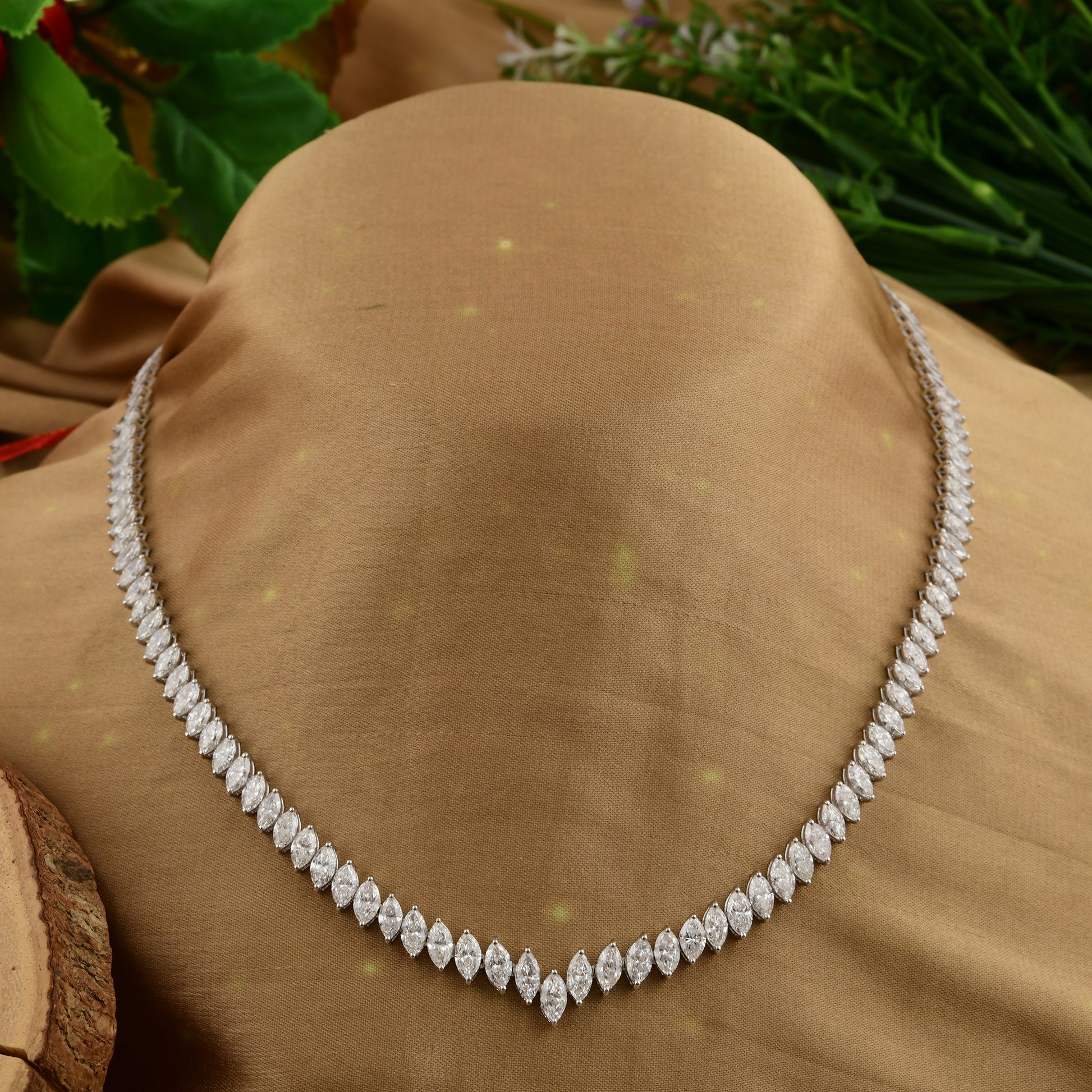 Radiant 11.86Ct Marquise Cut Natural Diamond Wedding Tennis Necklace