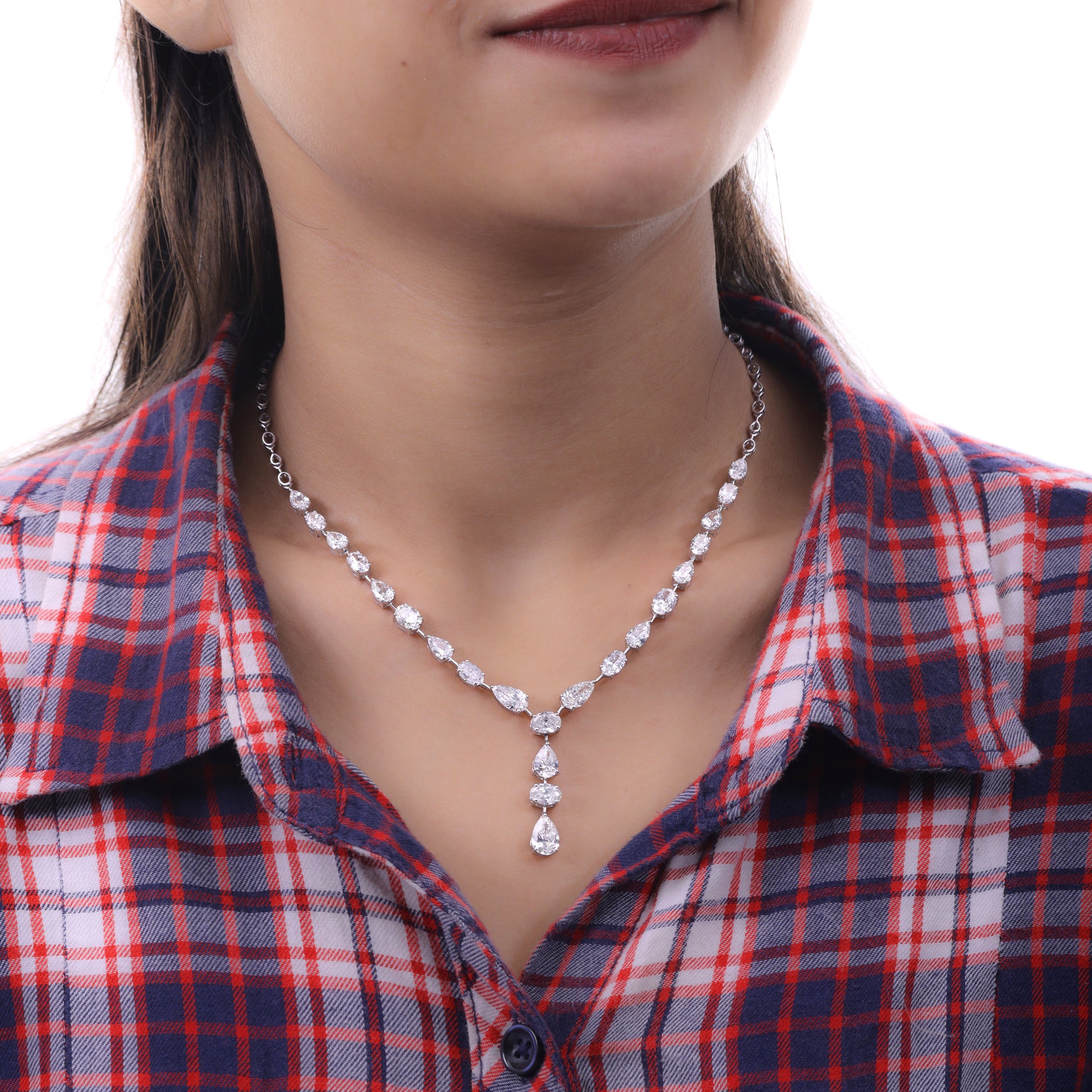 14.2 Ct. SI/HI Pear Oval Cut Diamond Lariat Y Chain Necklace