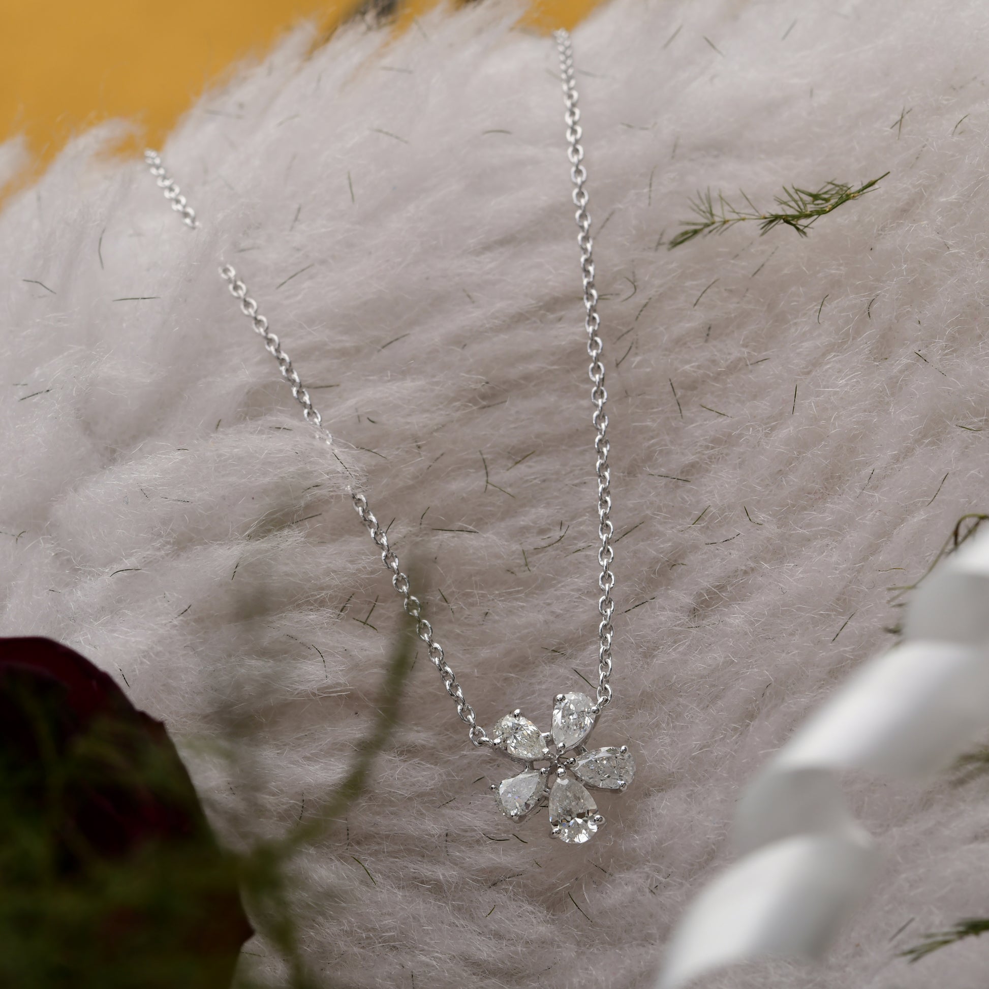 1.12 Ct SI/HI Pear Cut Diamond Floral Dainty Charm Pendant Necklace