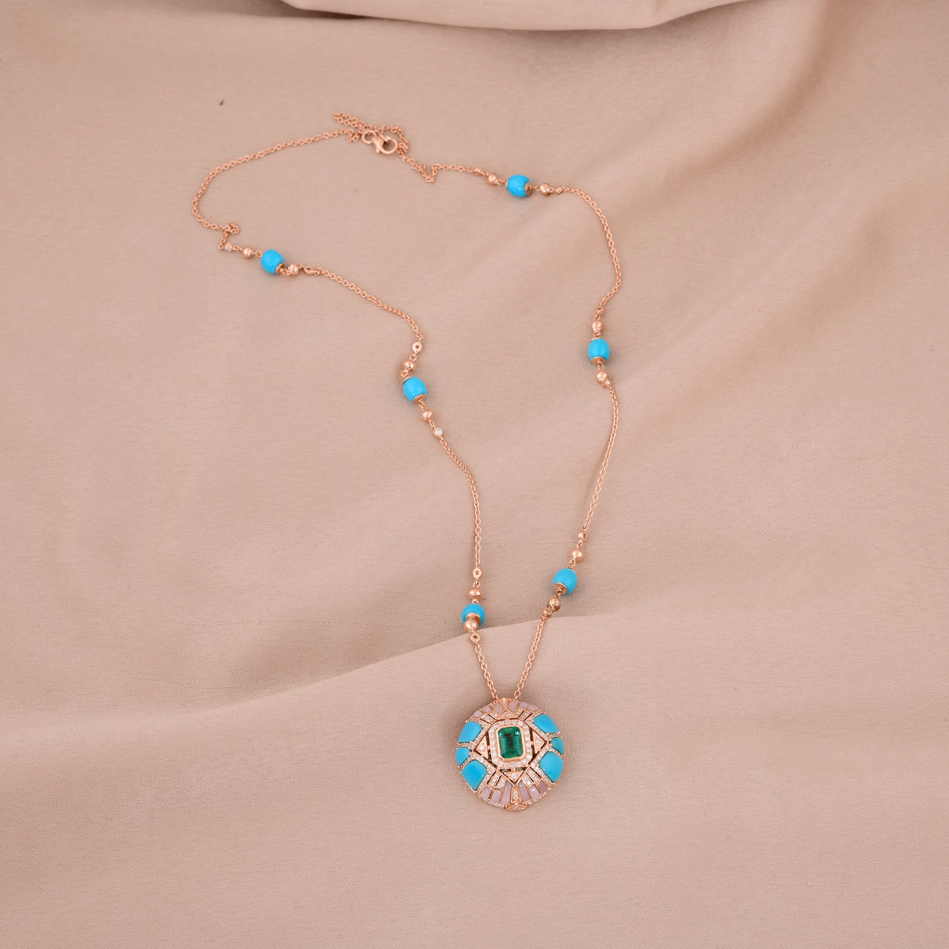 18.99 Tcw. Natural Multi Gemstone Diamond Bohemian Style Ornate Pendant Necklace