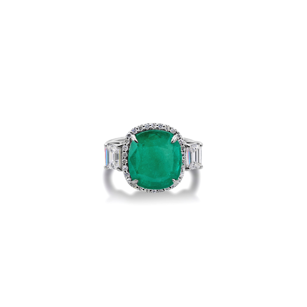 Cushion Cut Natural Zambian Emerald Diamond Halo Ring