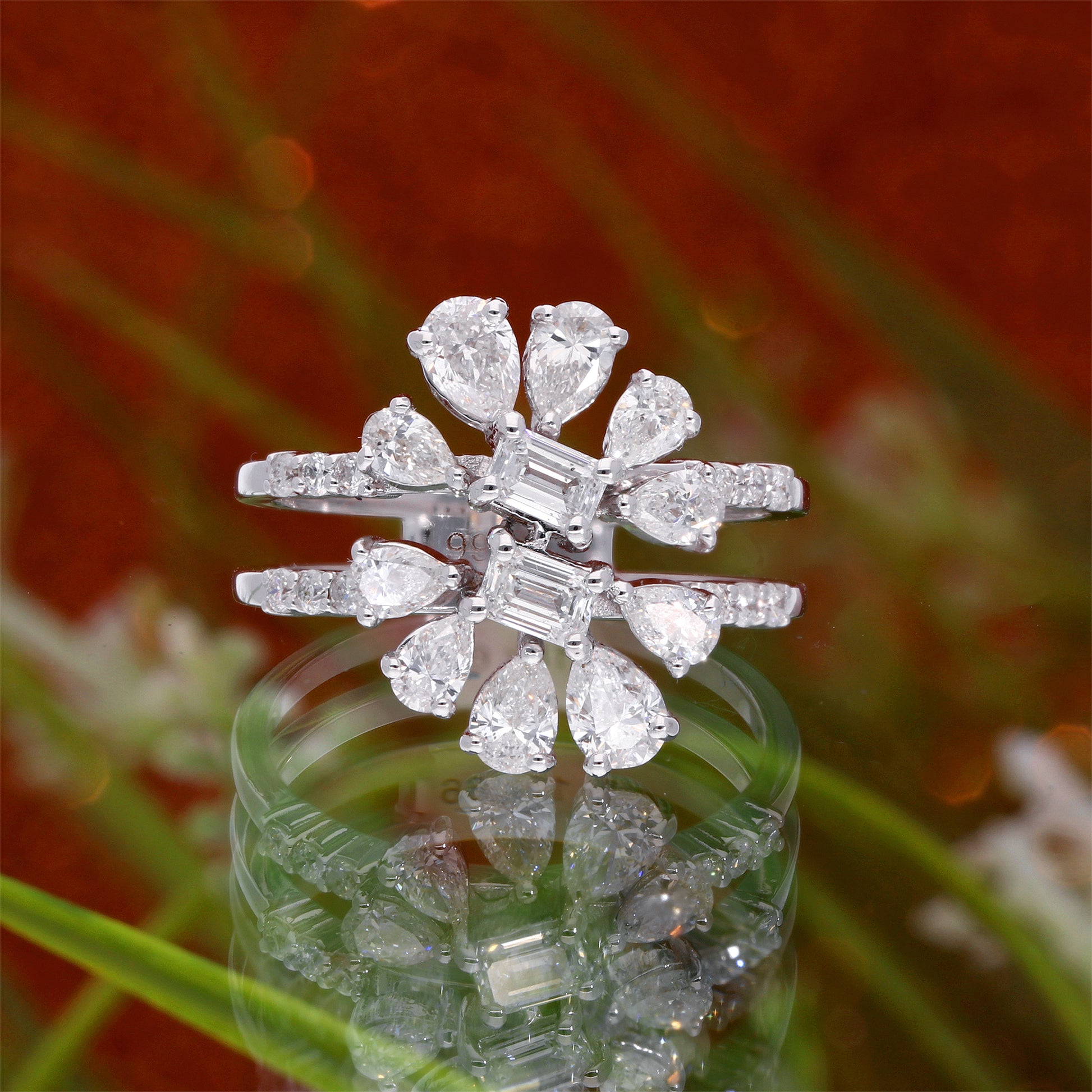1.65 Ct. Flower Cluster Diamond Double Band Stackable Ring