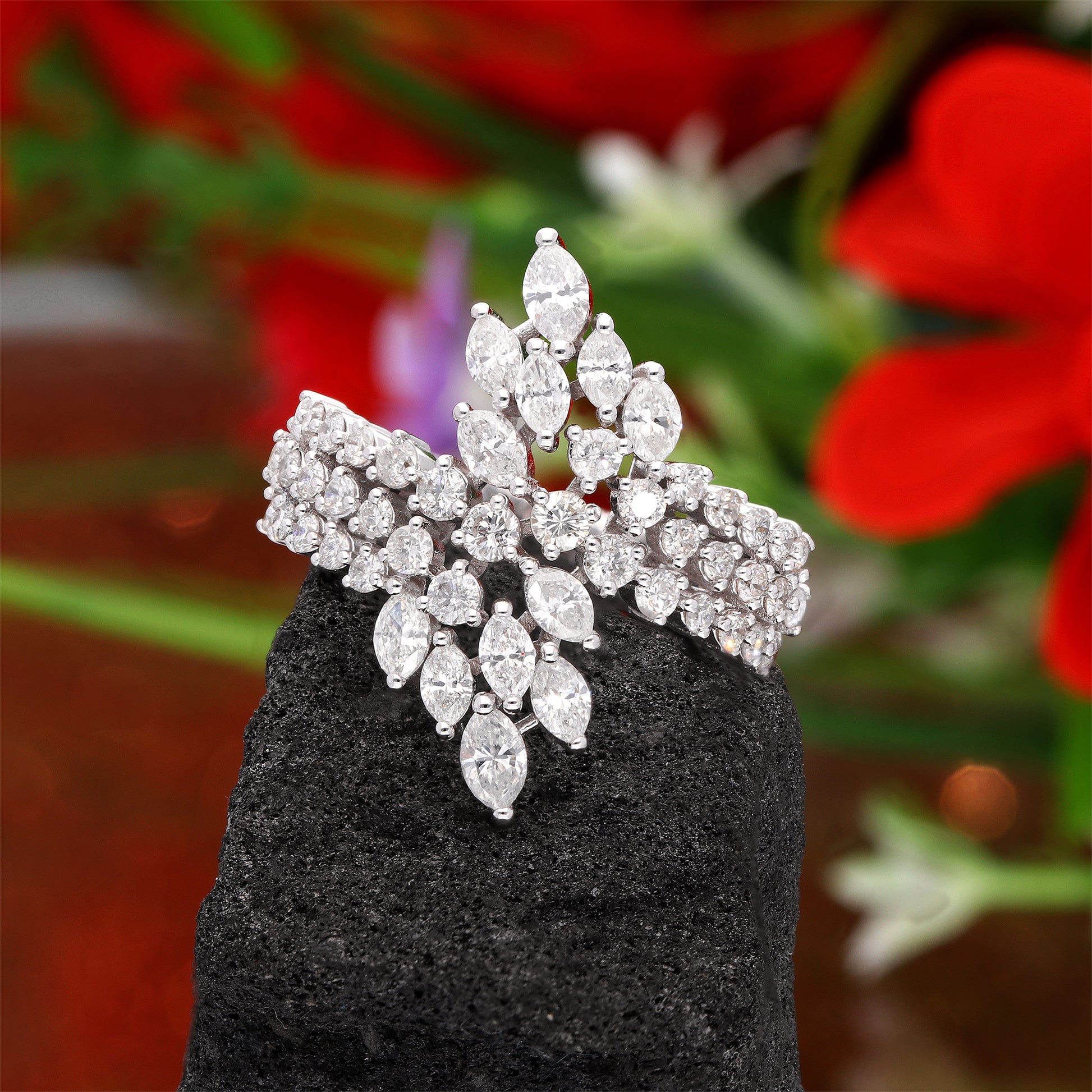 1.68 Ct.SI/HI Multi Shape Diamond Wedding Cluster Wedding Ring