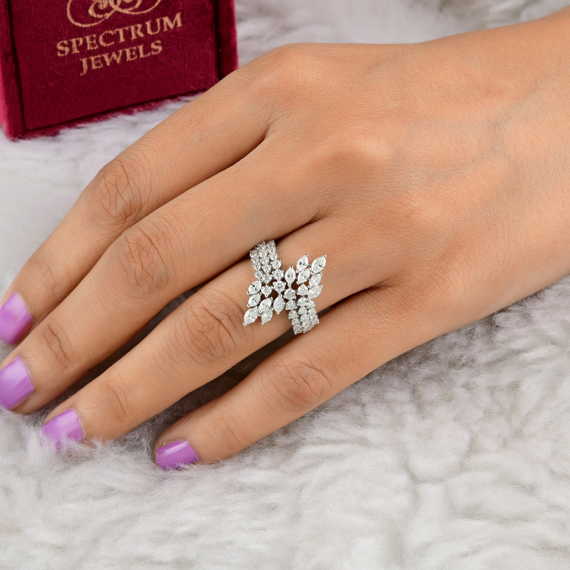 1.68 Ct.SI/HI Multi Shape Diamond Wedding Cluster Wedding Ring