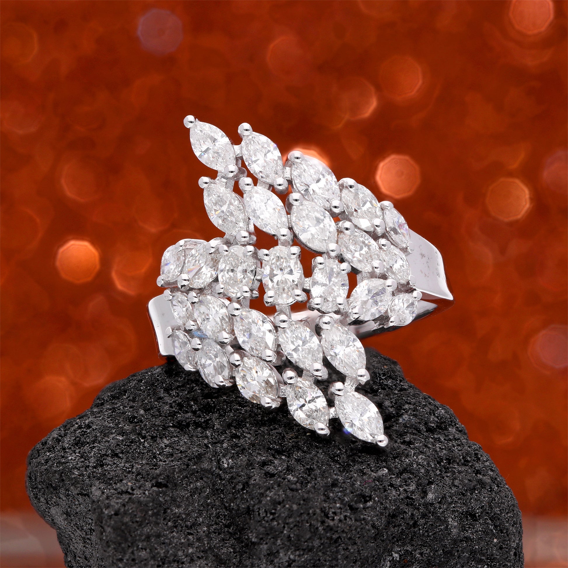 2.10 Ct Natural HI/SI Multi Shape Diamond Cocktail Gold Ring Anniversary Gift