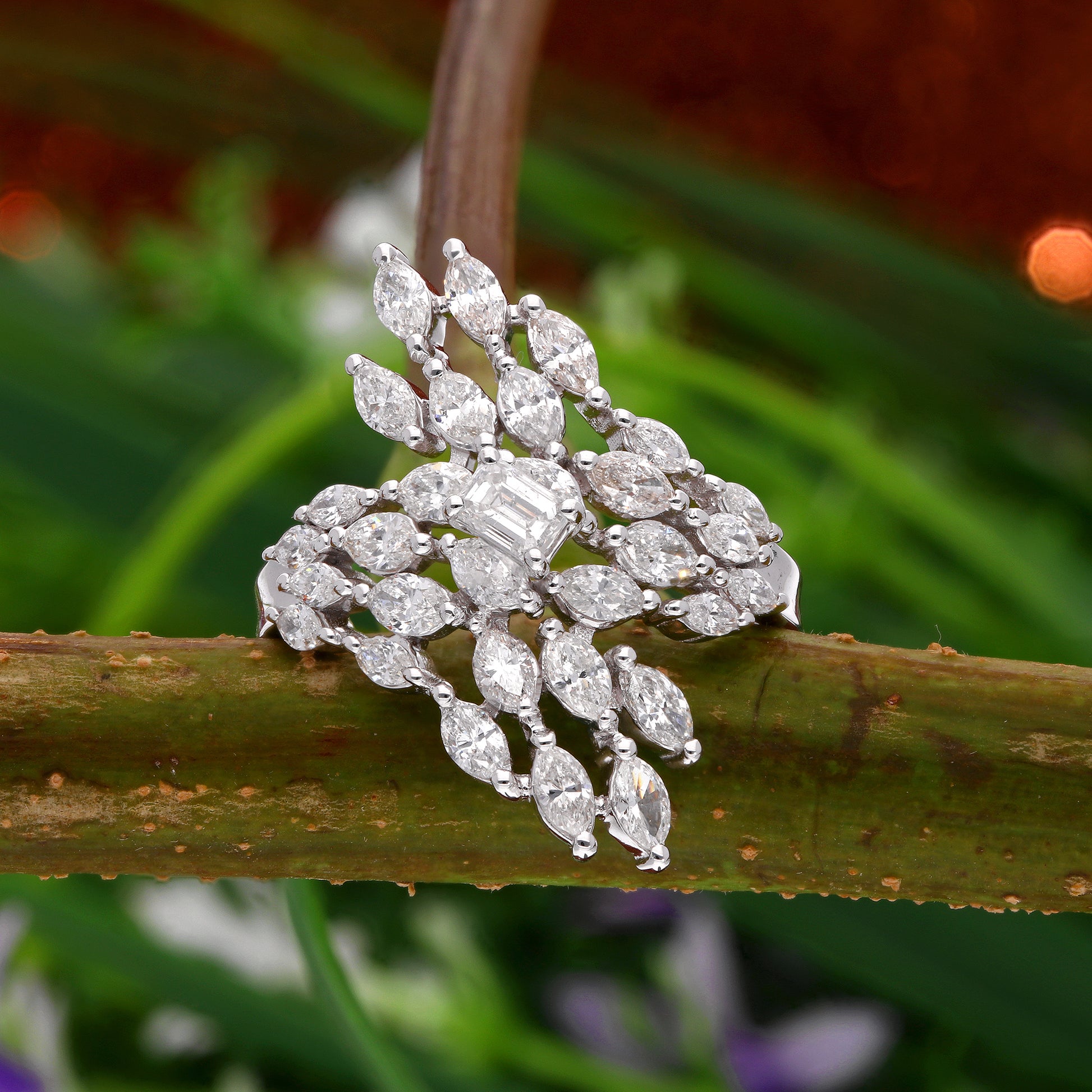 1.50 Ct SI/HI Natural Marquise Diamond Cluster Setting Ring for Her