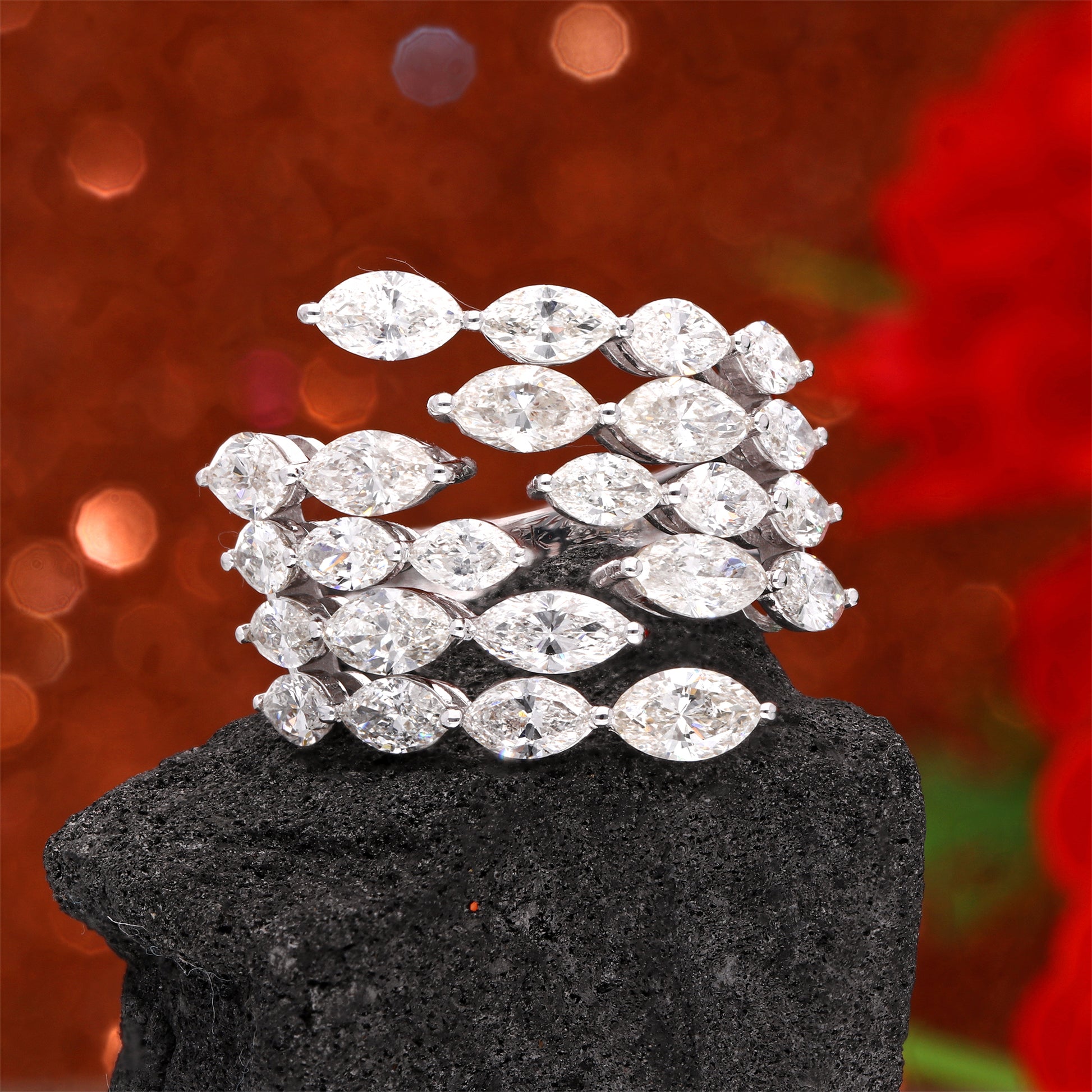 4.20 Ct HI/SI Marquise Cut Diamond Cuff Open Band Ring