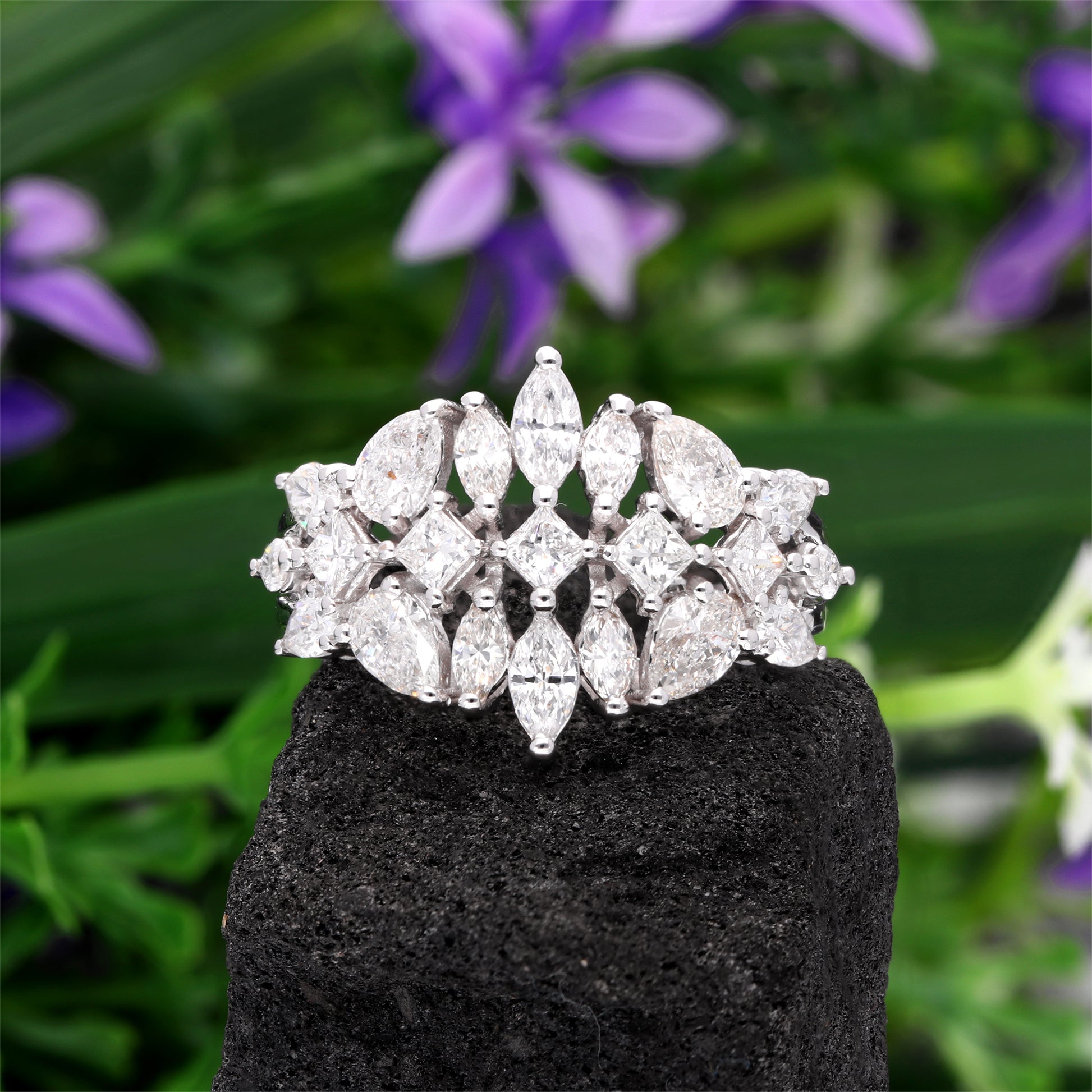 1.97 Ct Natural SI/HI Multi Shape Diamond Cluster Ring Wedding Anniversary Gift