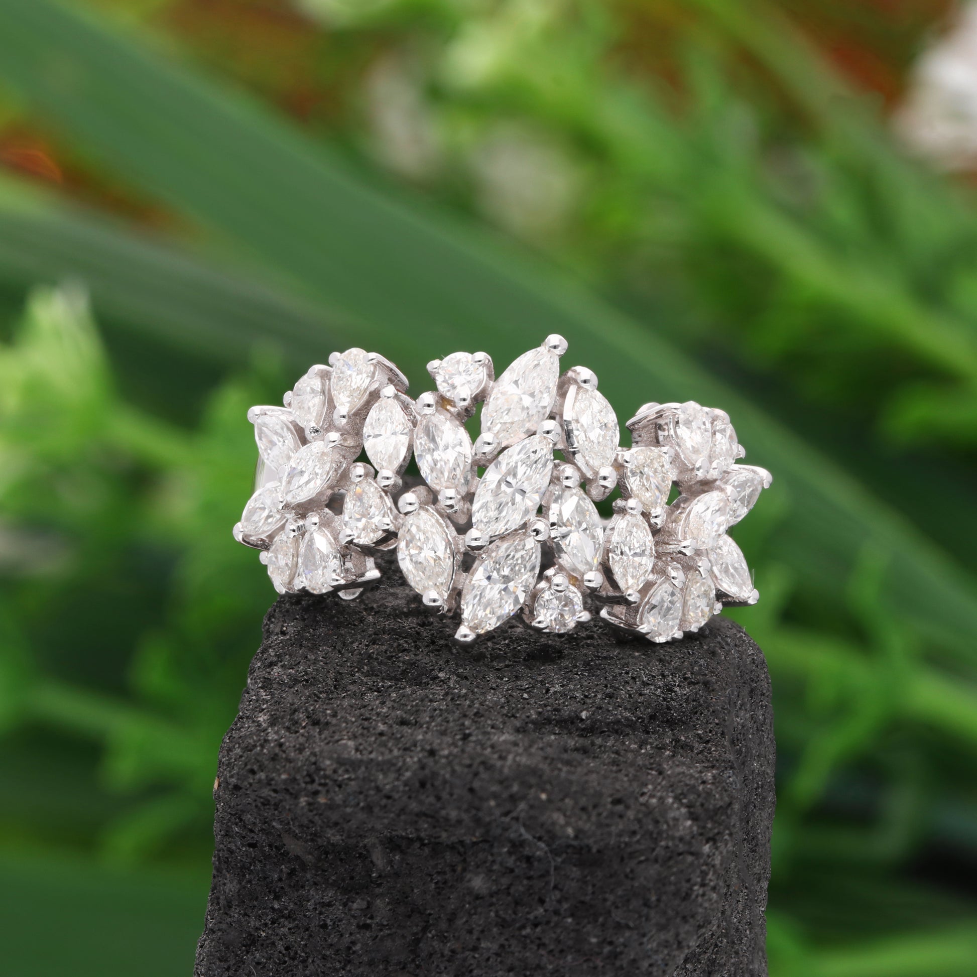 1.62 Ct Natural Multi Cut Diamond Cluster Ring Unity & Promise