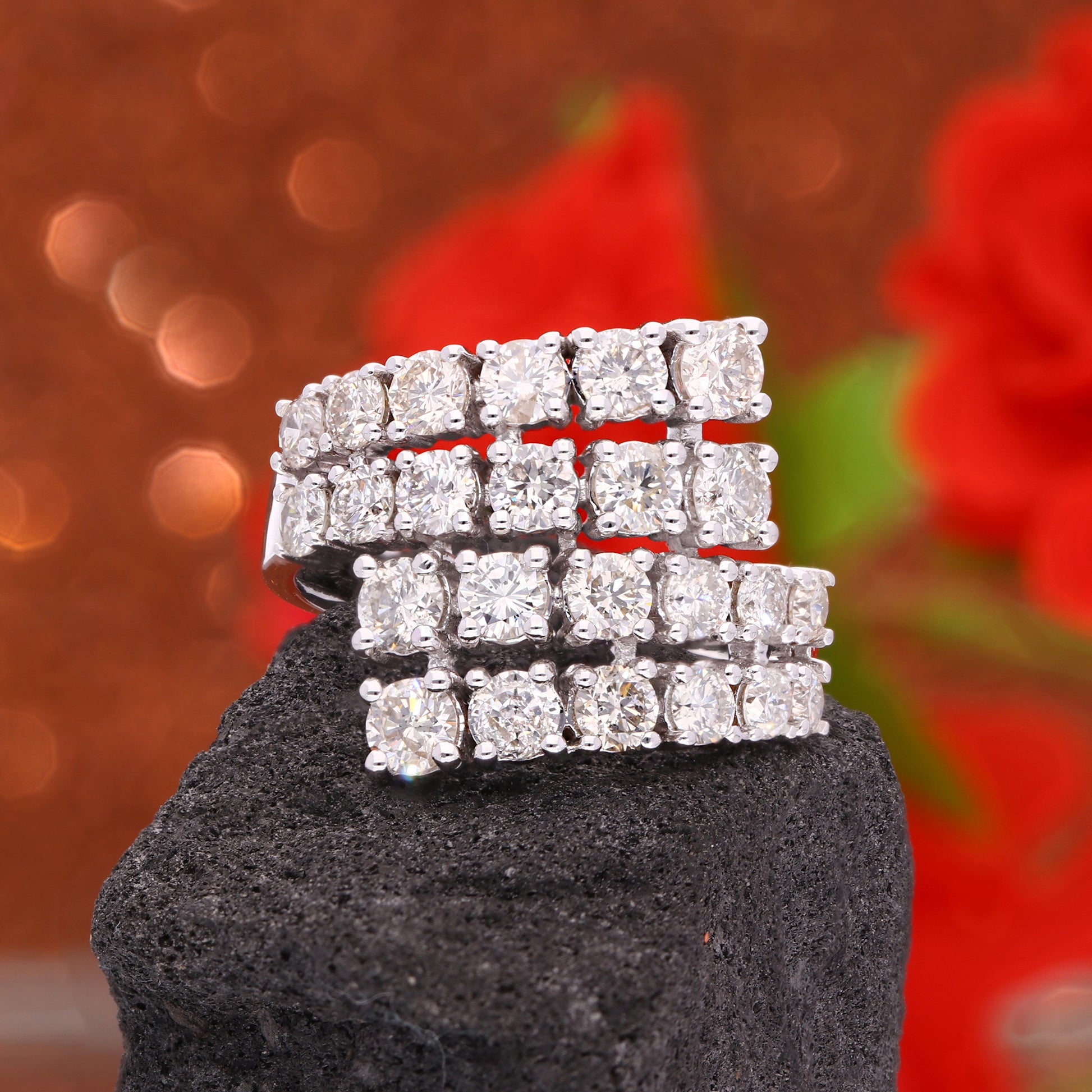 2.40 Ct SI/H Round Multi-Row Diamond Statement Band Ring Anniversary Gift