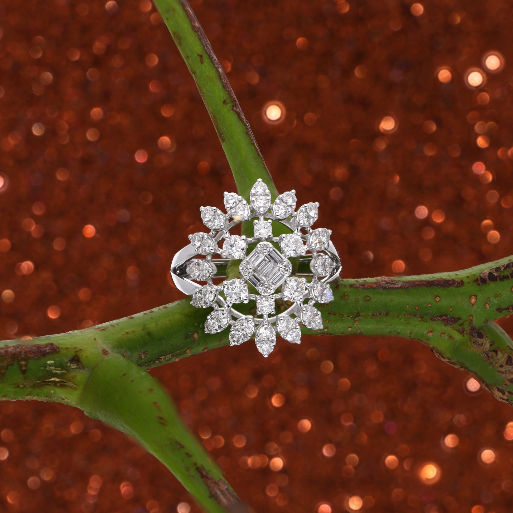 1.6Ct Baguette Round Natural Diamond Engagement Cocktail Gold Ring