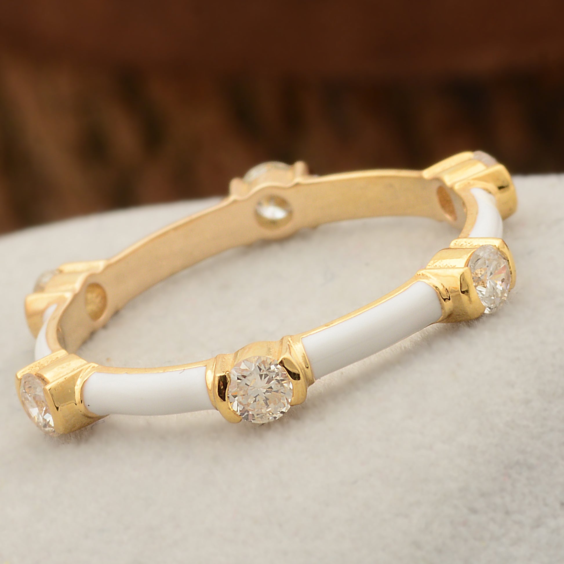 0.55 Ct. Round Bezel Set Diamond Enamel Eternity Gold Band Ring
