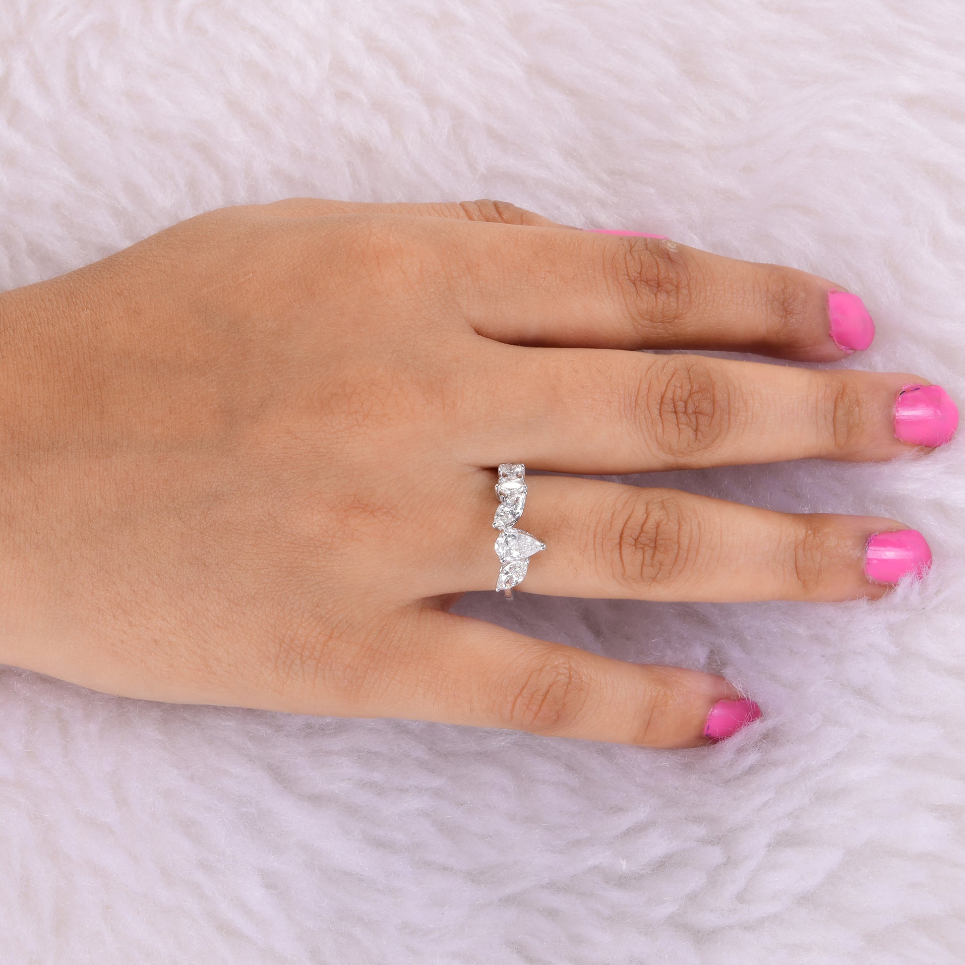 1.20 Ct Real SI/H Pear Marquise Cut Diamond Ring in Solid Gold Handmade Jewelry